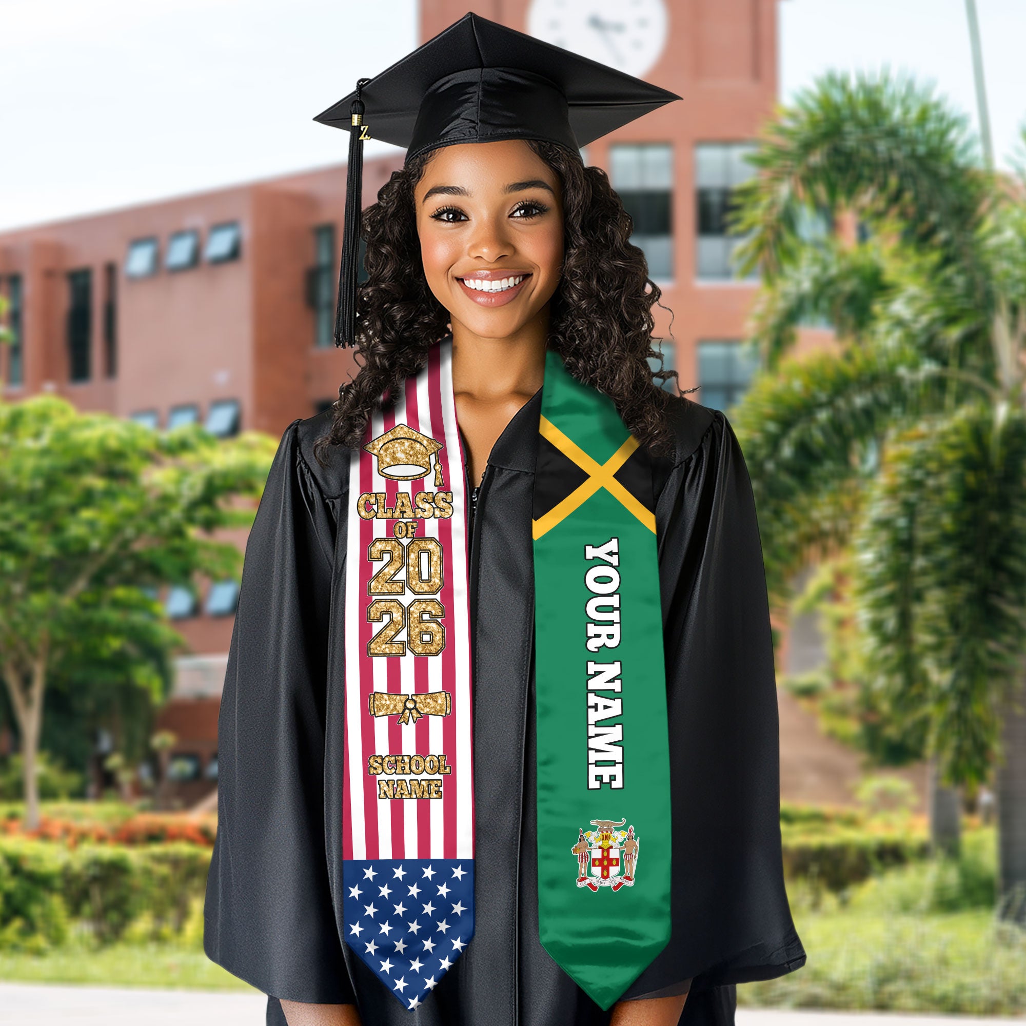 Customized Jamaica Graduation Stole with Jamaican Flag Highlight, Graduation Sash 2026