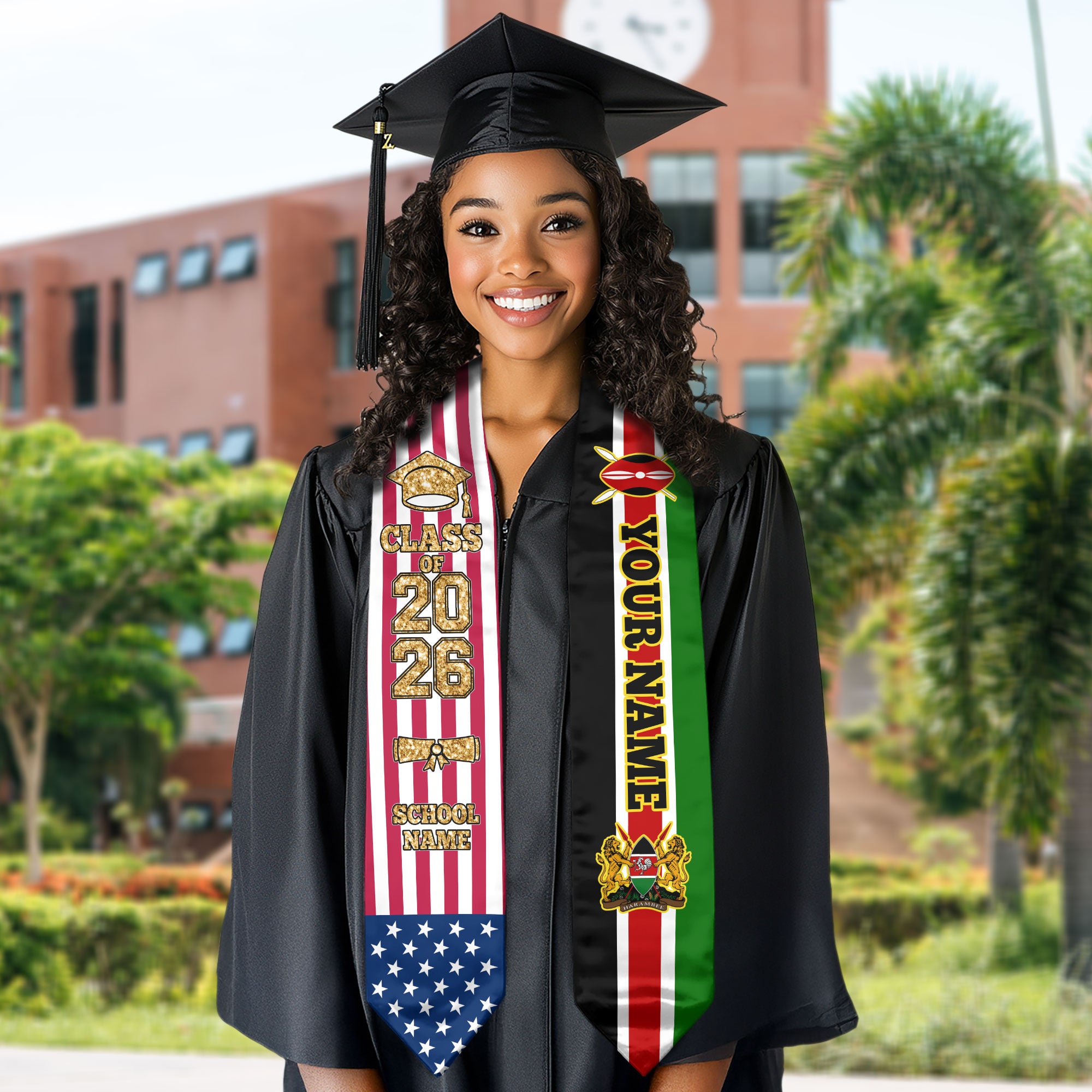 Customized Kenya Graduation Stole Featuring Kenyan Flag Design, Graduation Sash 2026, Class of 2026