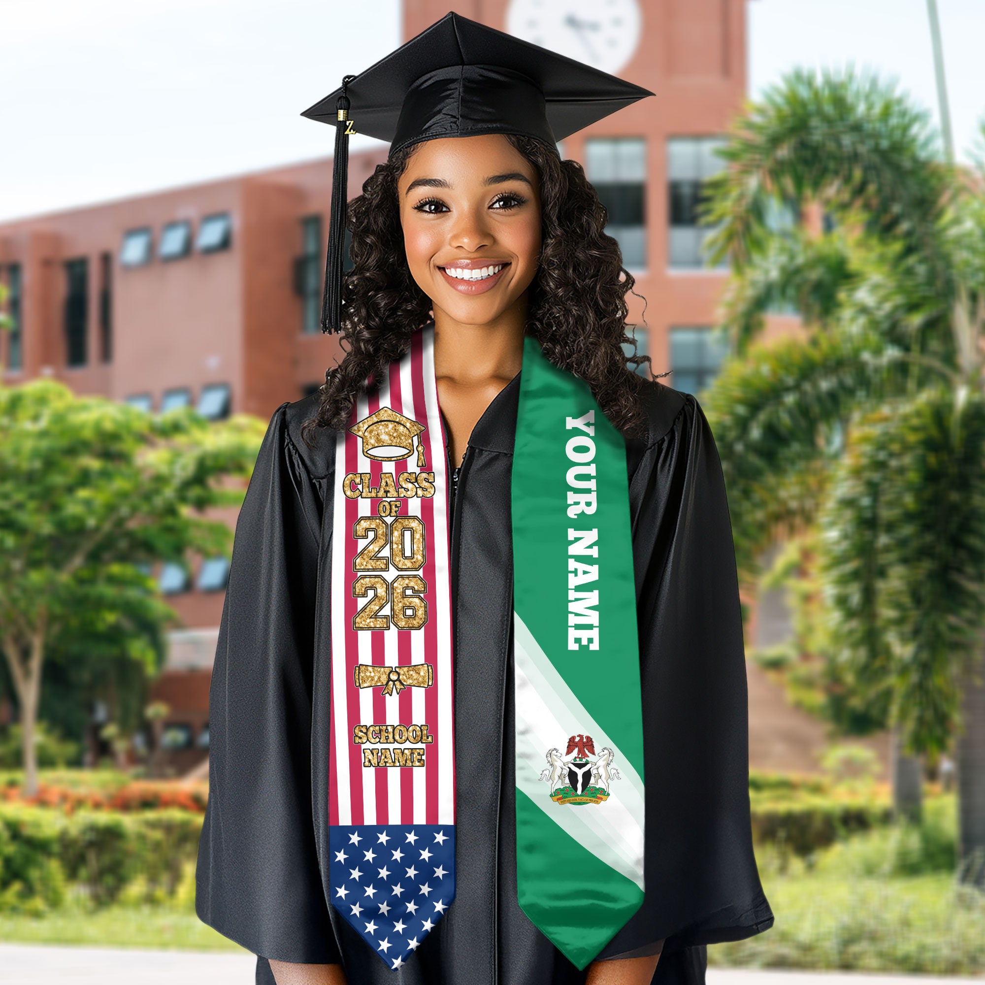 Customized Nigeria Graduation Stole with Nigerian Flag Highlight, Graduation Sash 2026, Class of 2026
