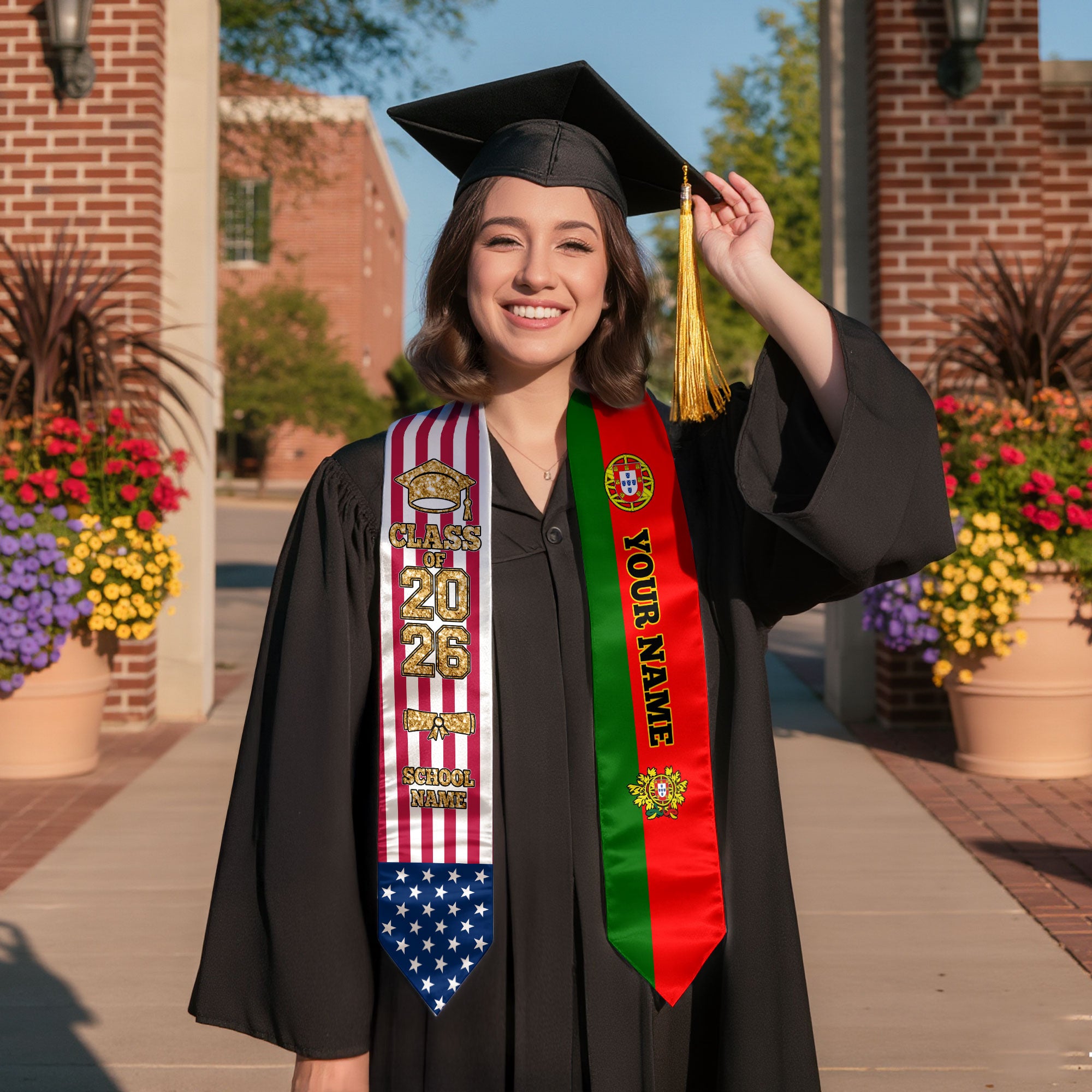 Customized Portugal Graduation Stole Featuring Portuguese Flag Accent, Graduation Sash 2026, Class of 2026