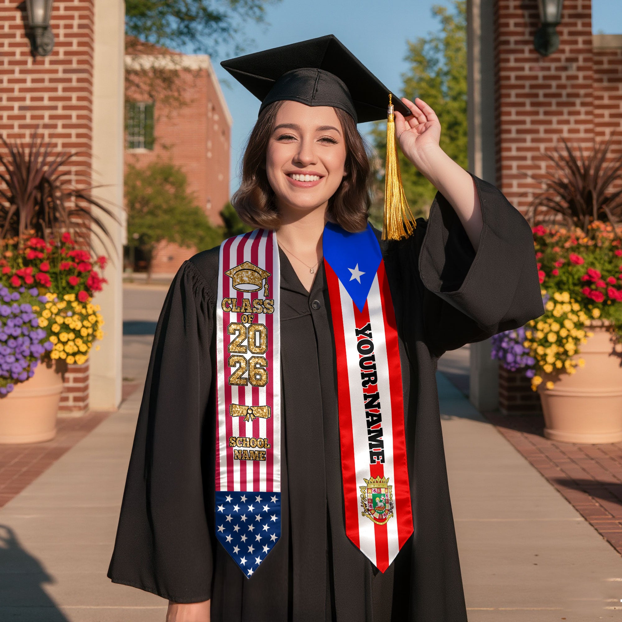 Customized Puerto Rico Graduation Stole with Island Flag Highlight, Graduation Sash 2026, Class of 2026