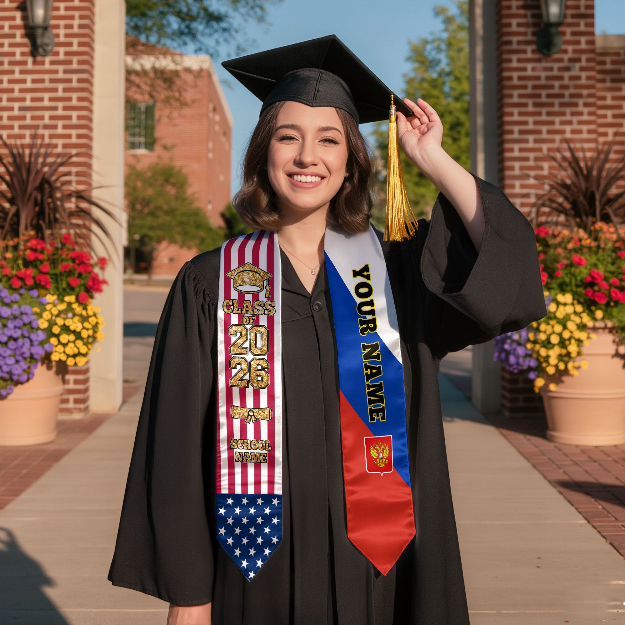 Customized Russia Graduation Stole Featuring National Flag Design, Graduation Sash 2026, Class of 2026