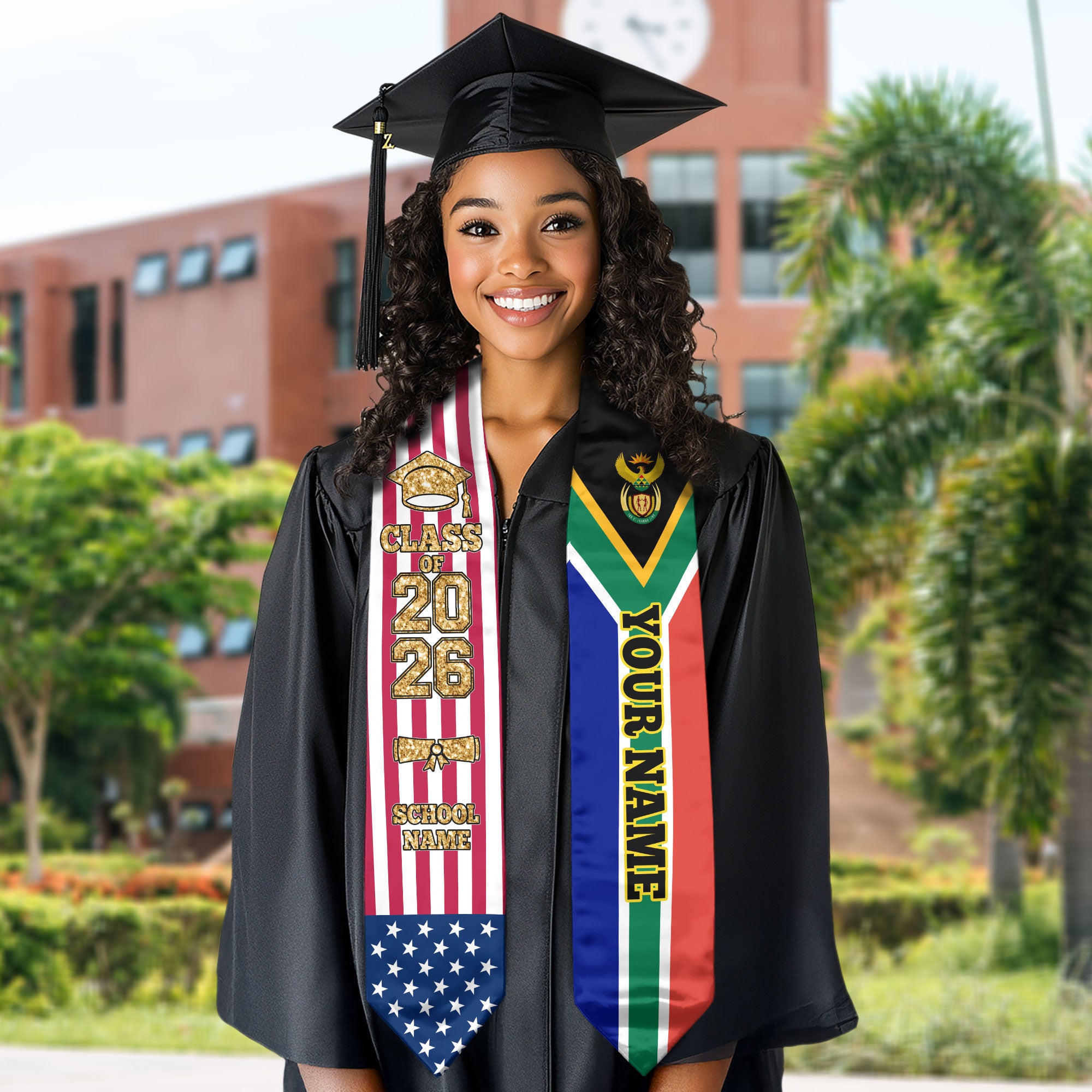 Customized South Africa Graduation Stole with National Flag Accent, Graduation Sash 2026, Class of 2026