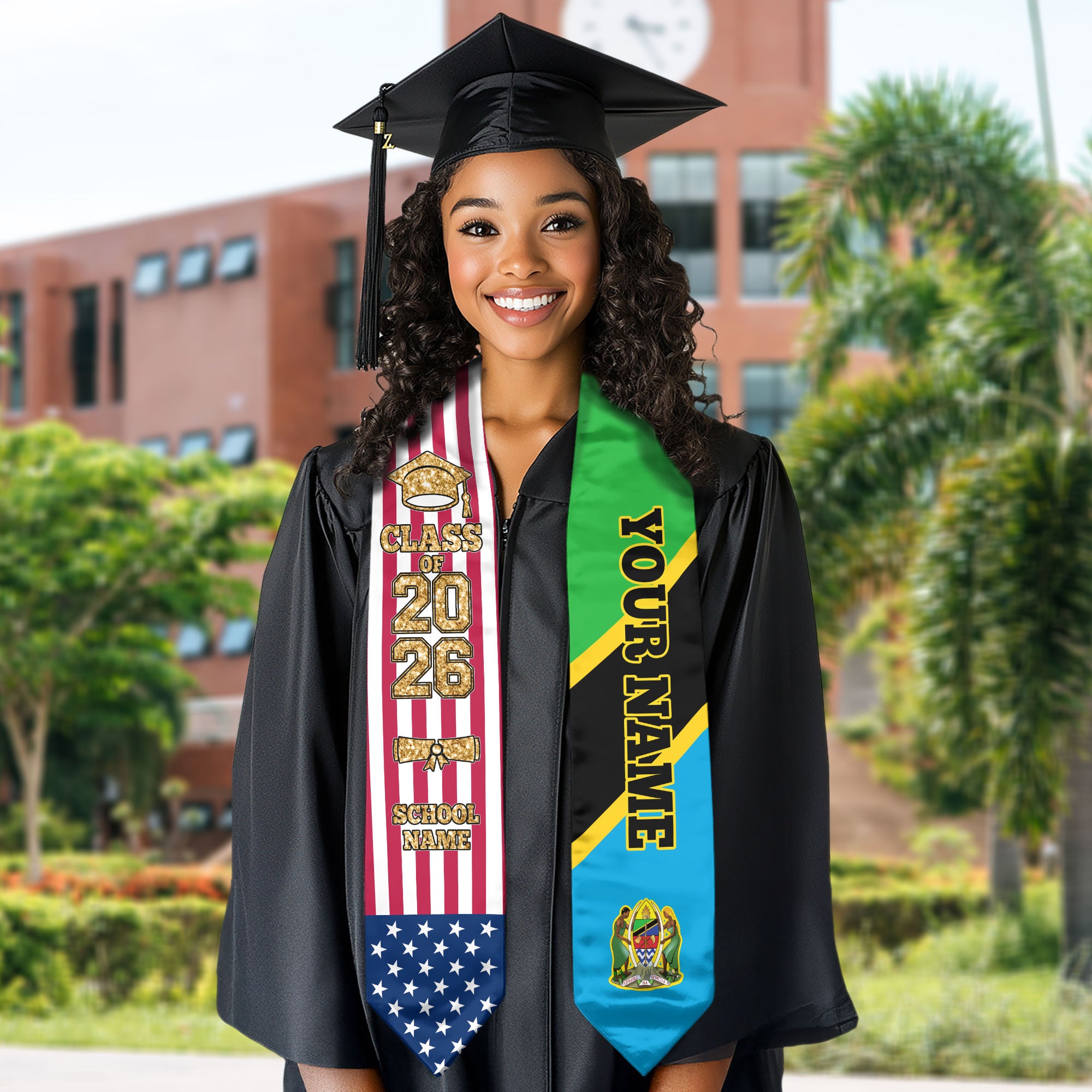Customized Tanzania Graduation Stole Featuring National Flag Accent, Graduation Sash 2026, Class of 2026