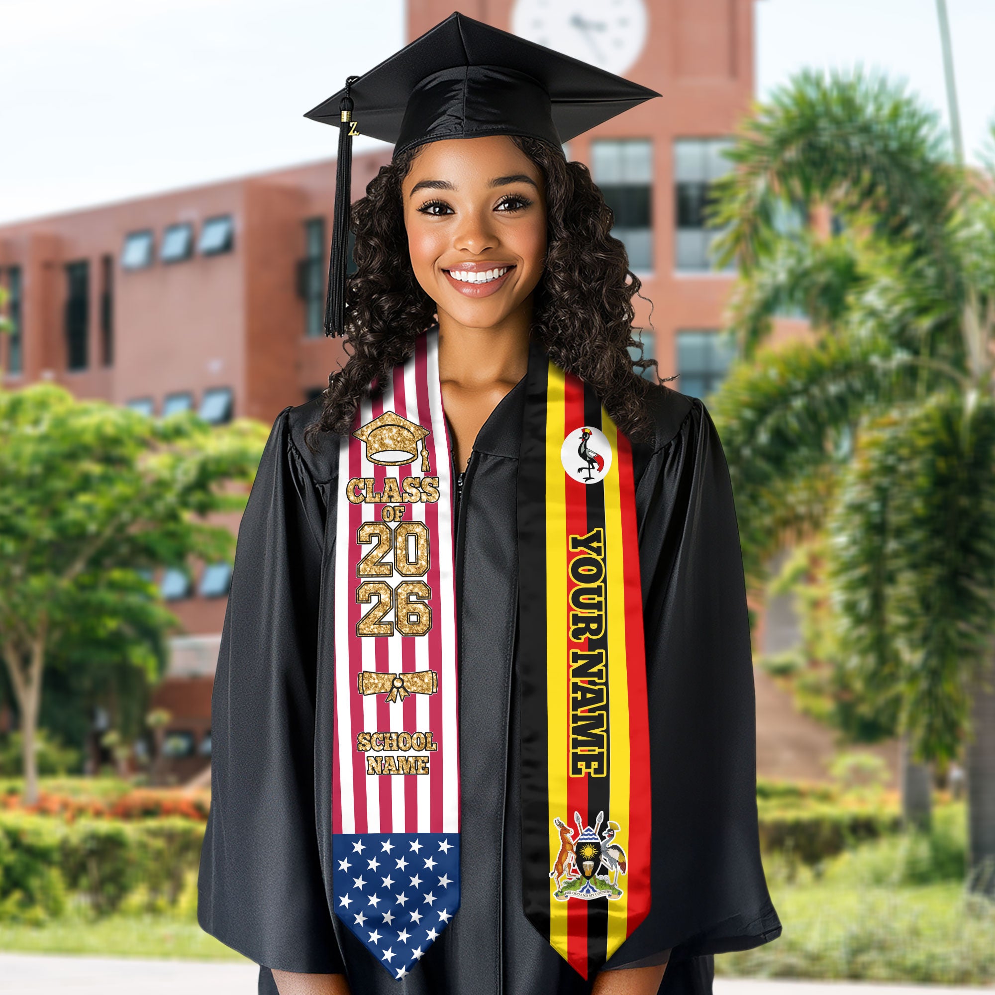 Customized Uganda Graduation Stole with Ugandan Flag Detail, Graduation Sash 2026, Class of 2026