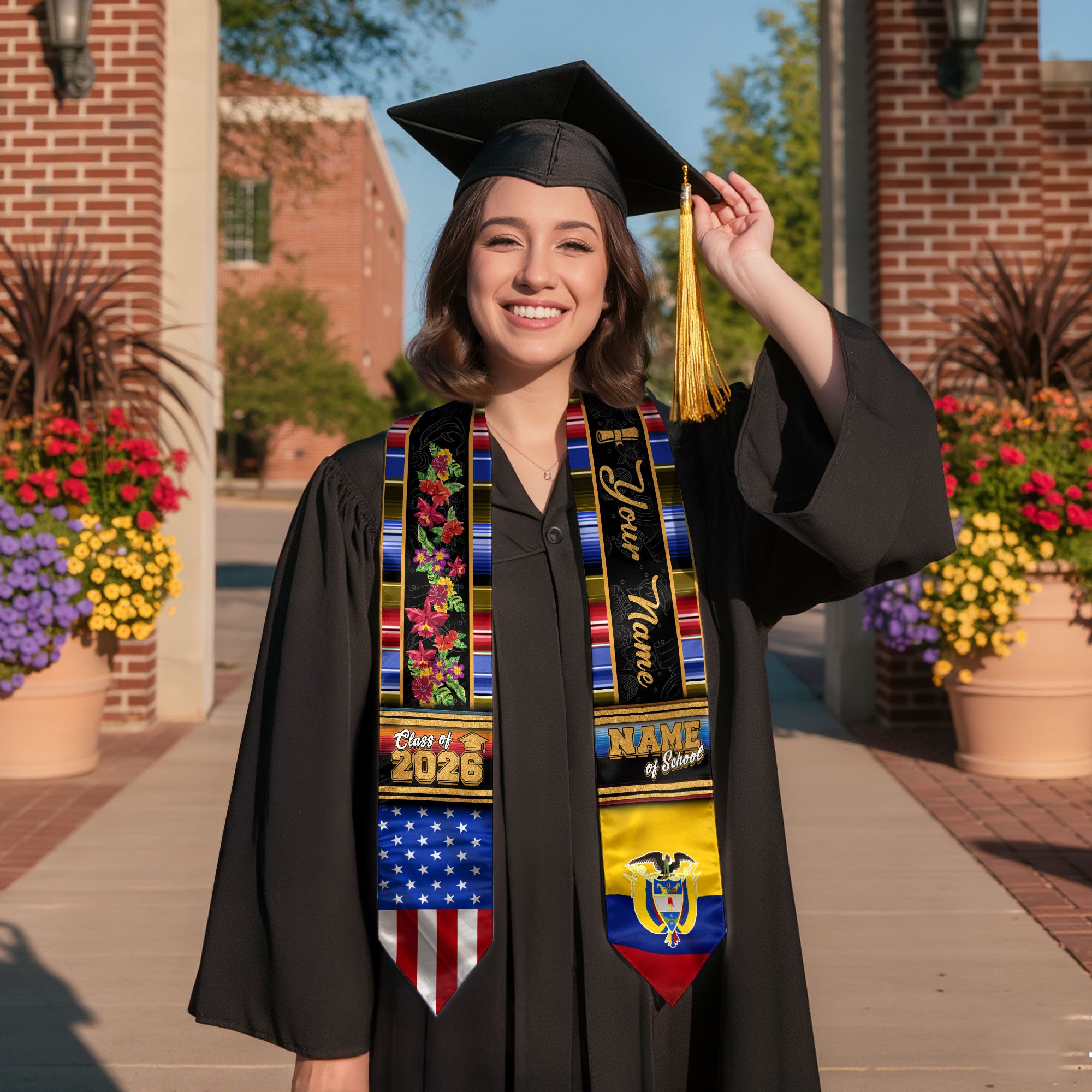 Colombia Graduation Stole 2026, Colombian Flag Sash, Graduation Stole with Custom Accent