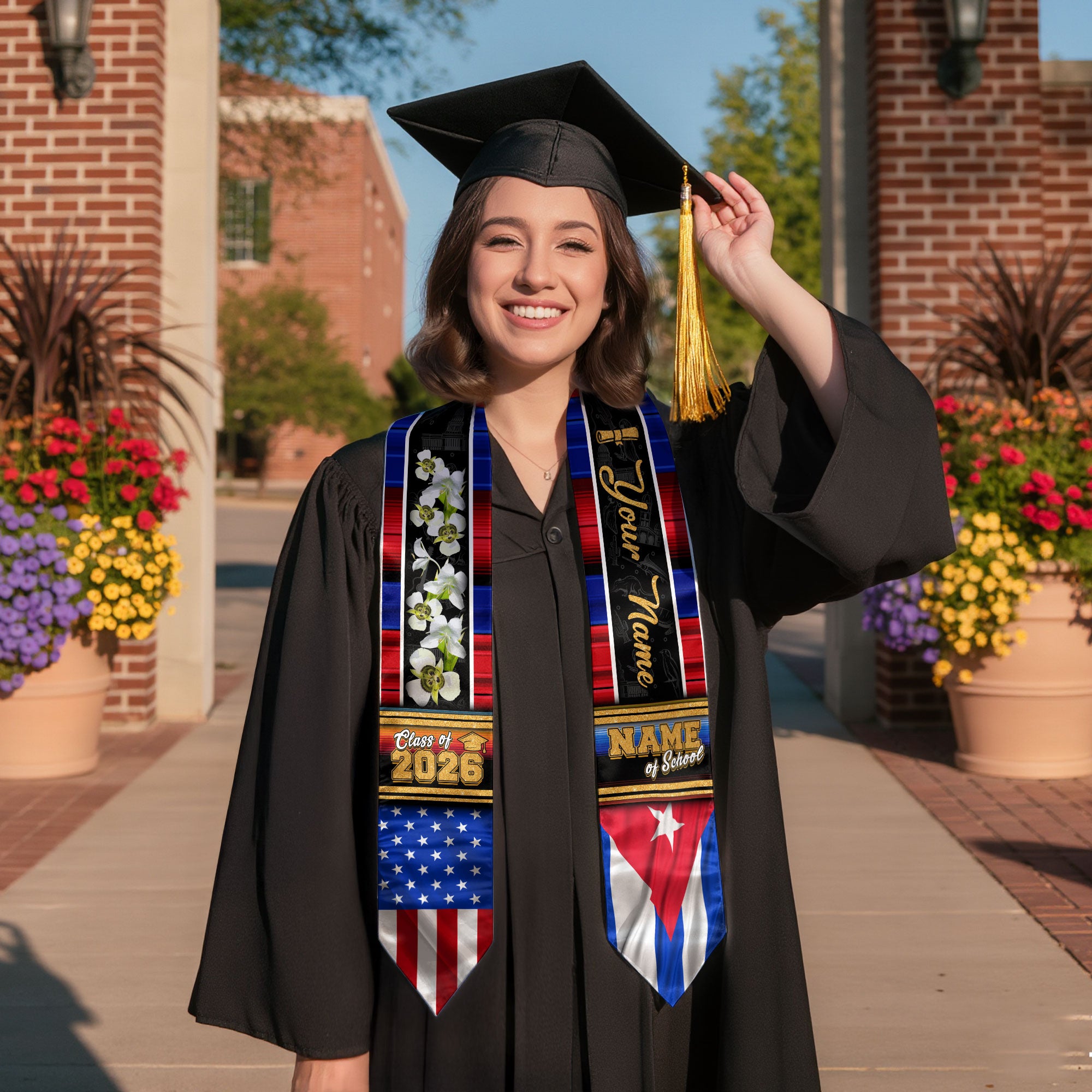 Cuba Graduation Stole 2026, Cuban Flag Graduation Sash, Graduation Stole with Custom Accent