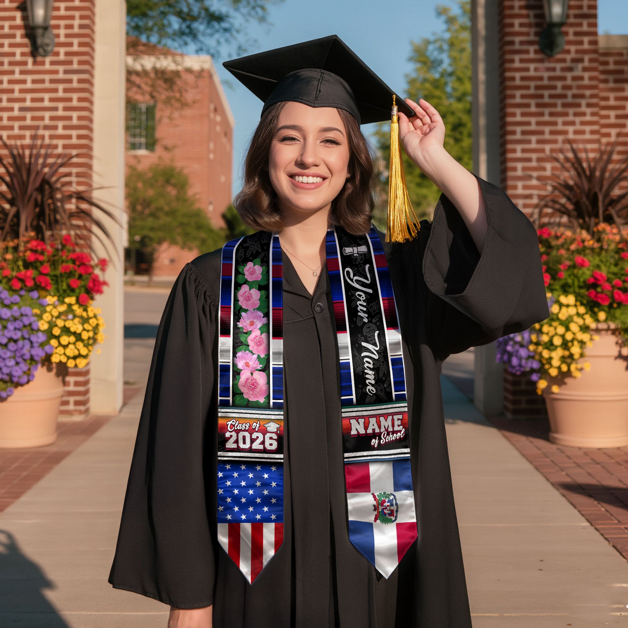 Dominican Graduation Stole 2026, Dominican Flag Sash, Graduation Stole with Custom Accent