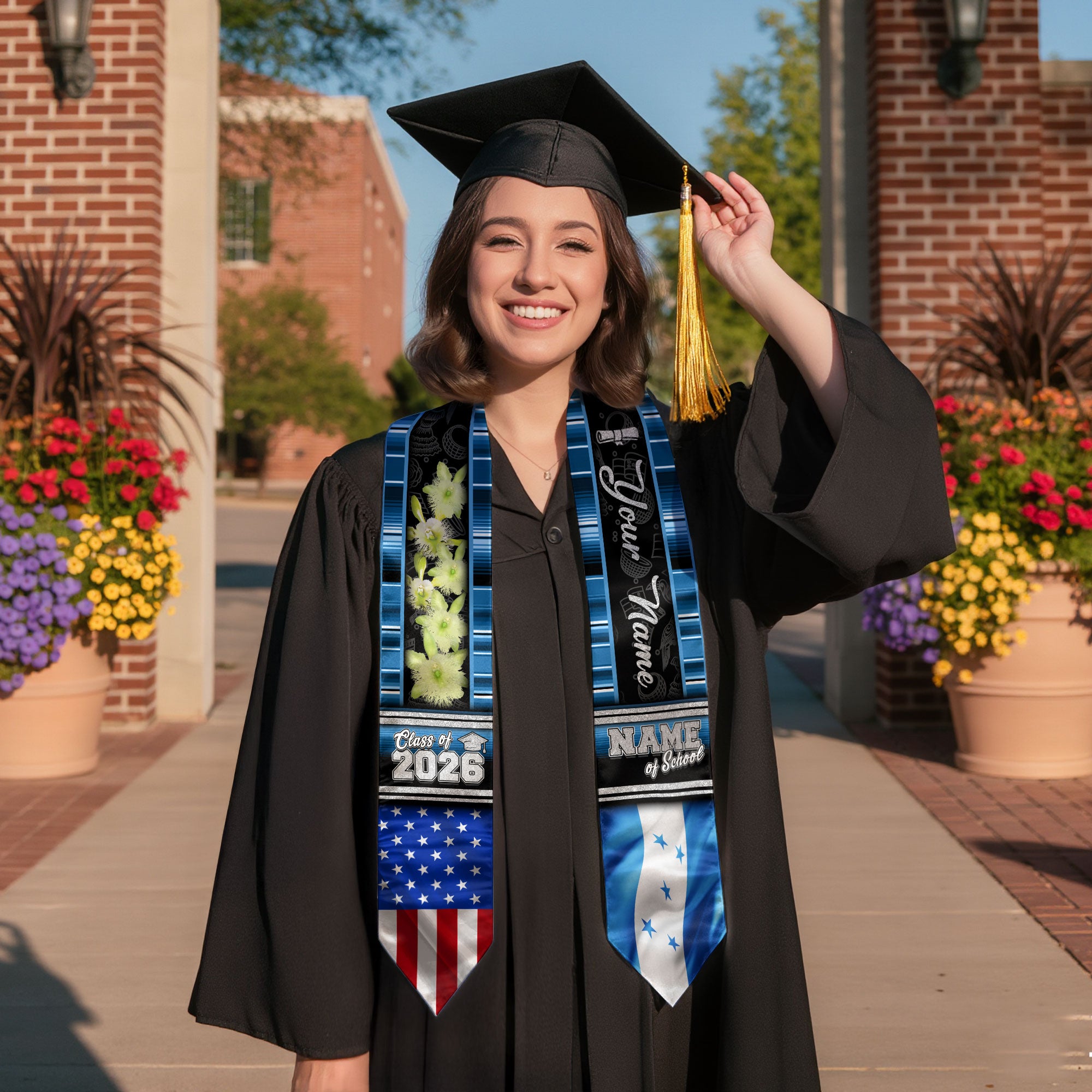 Honduras Graduation Stole 2026, Honduran Flag Sash, Graduation Stole with Custom Accent