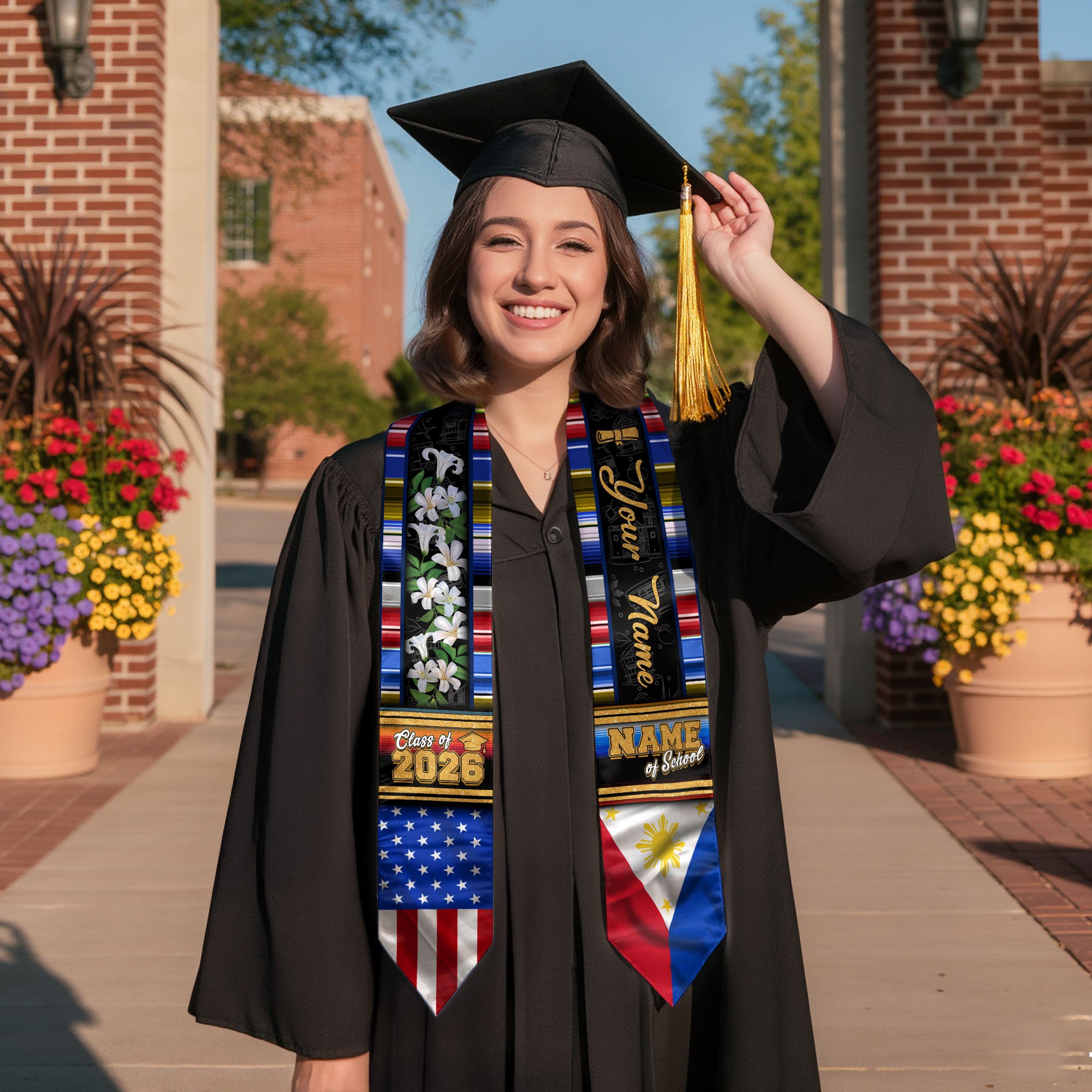 Philippines Graduation Stole 2026, Filipino Flag Sash, Graduation Stole with Custom Accent