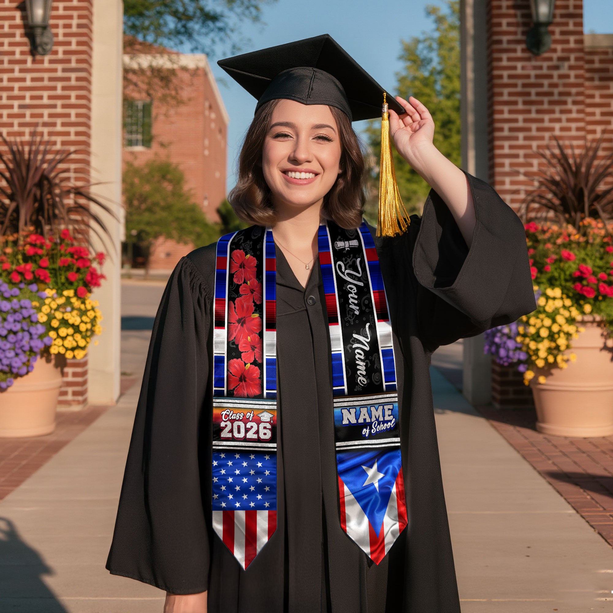 Puerto Rico Graduation Stole 2026, Puerto Rican Flag Sash, Graduation Stole Custom Accent