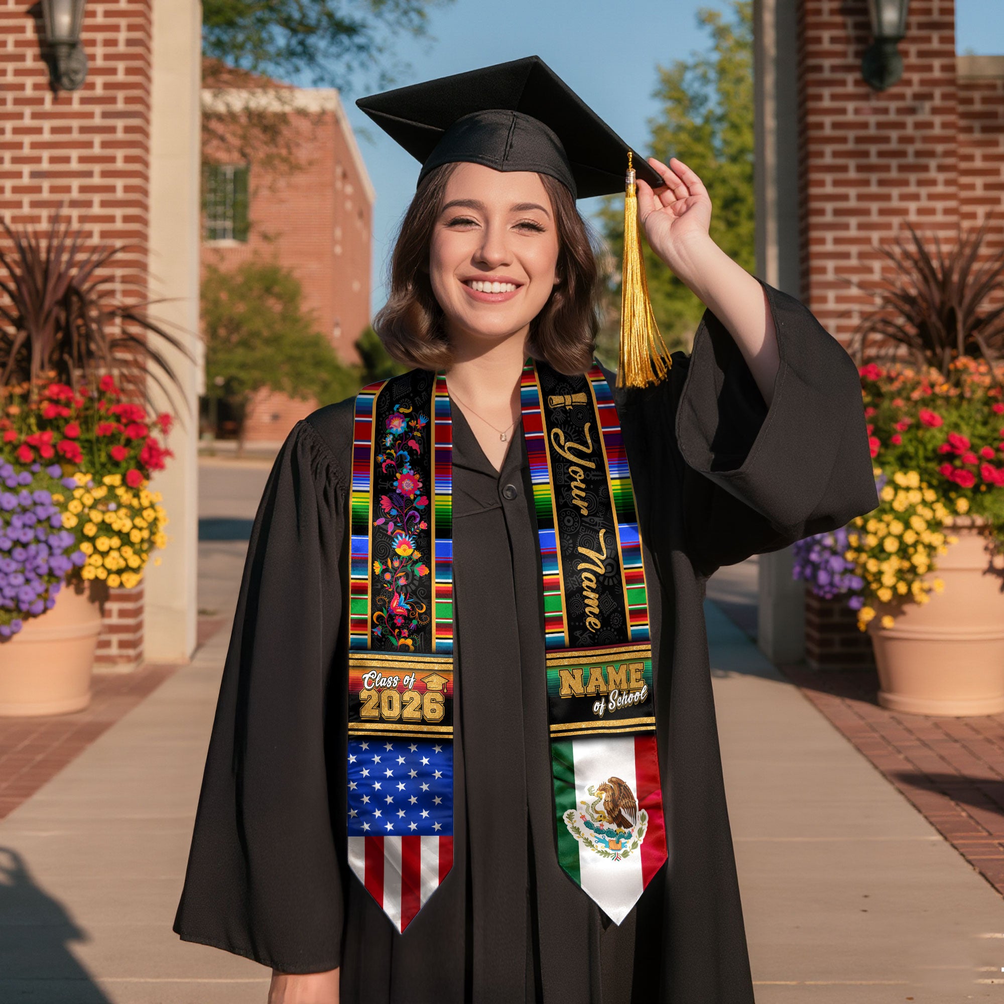 Mexico Graduation Stole 2026, Mexican Flag Sash, Graduation Stole with Custom Accent, Mexico Custom