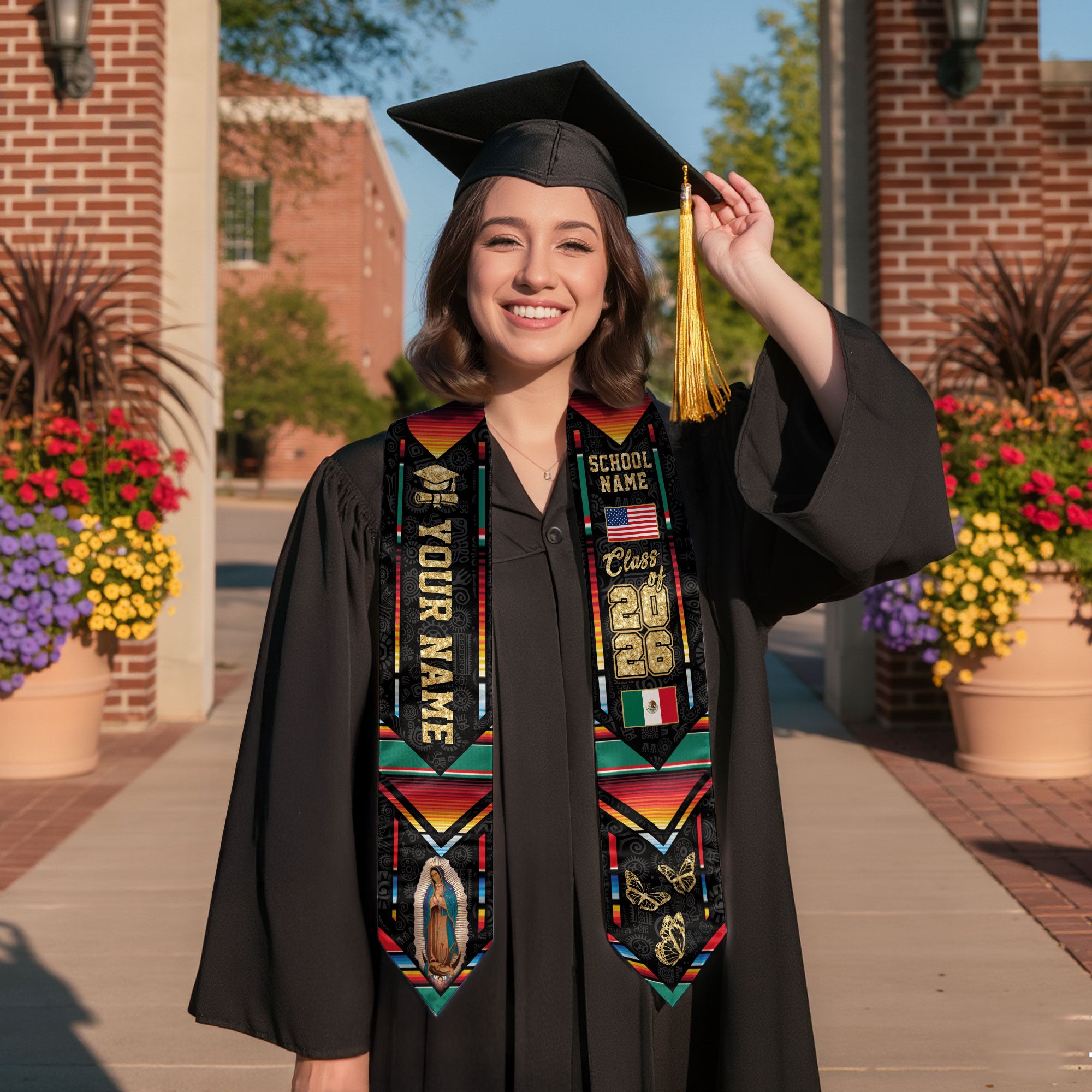 Mexican Flag Graduation Sash 2026, Mexico Graduation Stole, Customizable Detail Stole