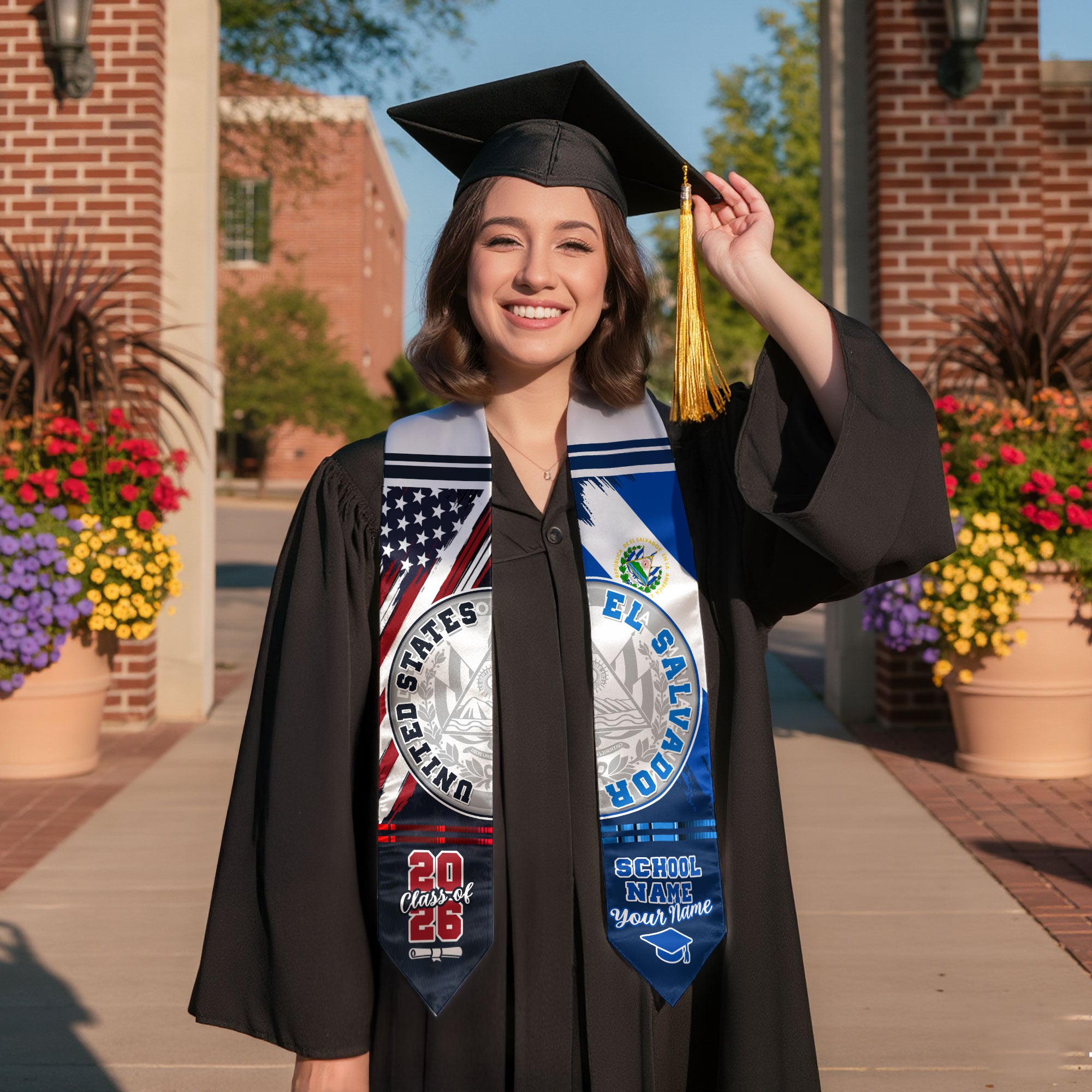El Salvador Flag Graduation Stole 2026, Salvadoran Grad Sash, Graduation Stole Custom Details