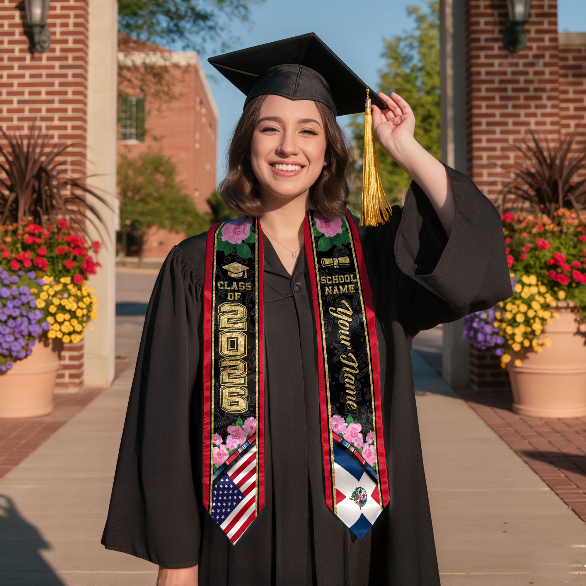 Dominican Graduation Stole 2026, Dominican Flag Sash, Custom Accent Graduation Stole 2026