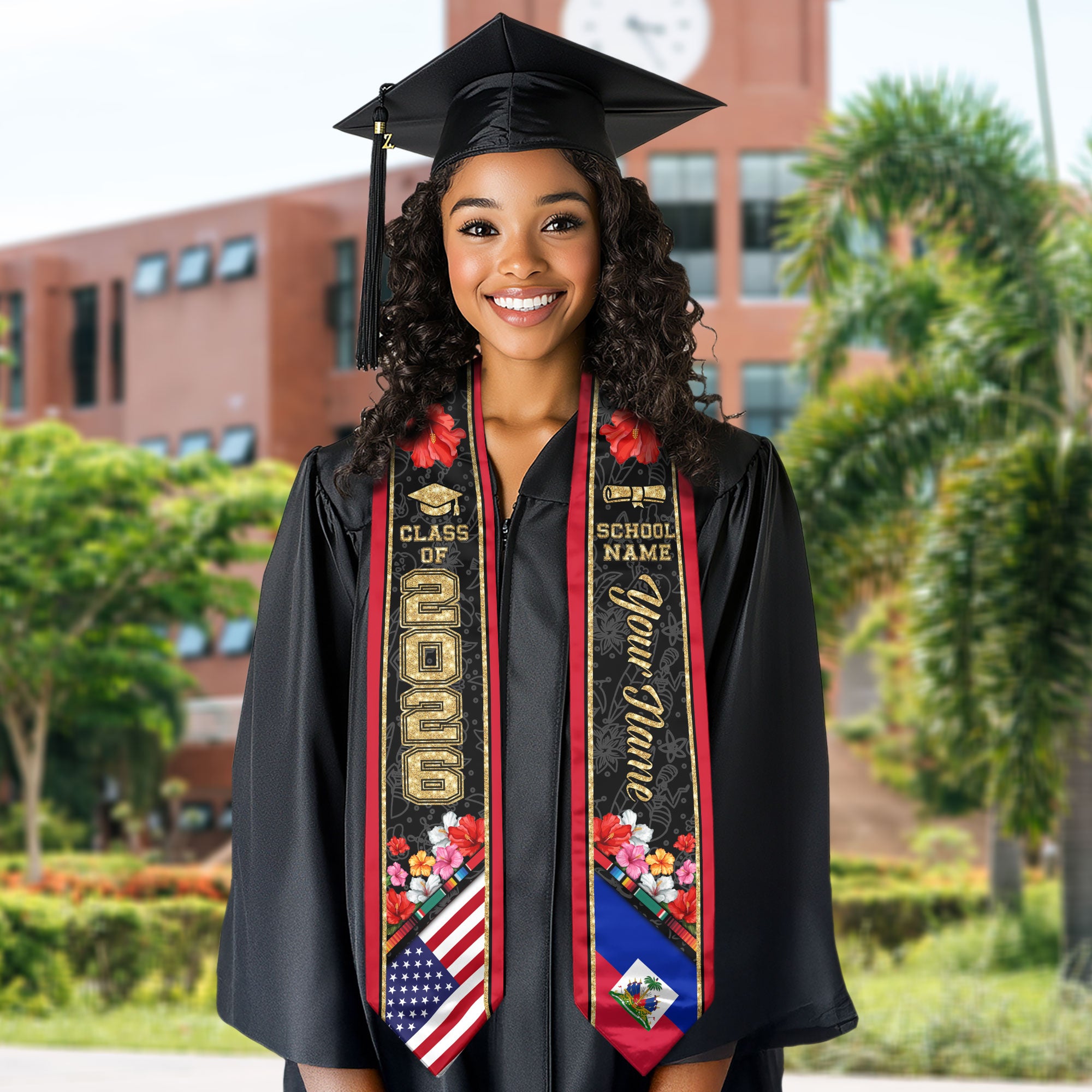 Haiti Graduation Stole 2026, Haitian Flag Sash, Custom Accent Graduation Stole 2026