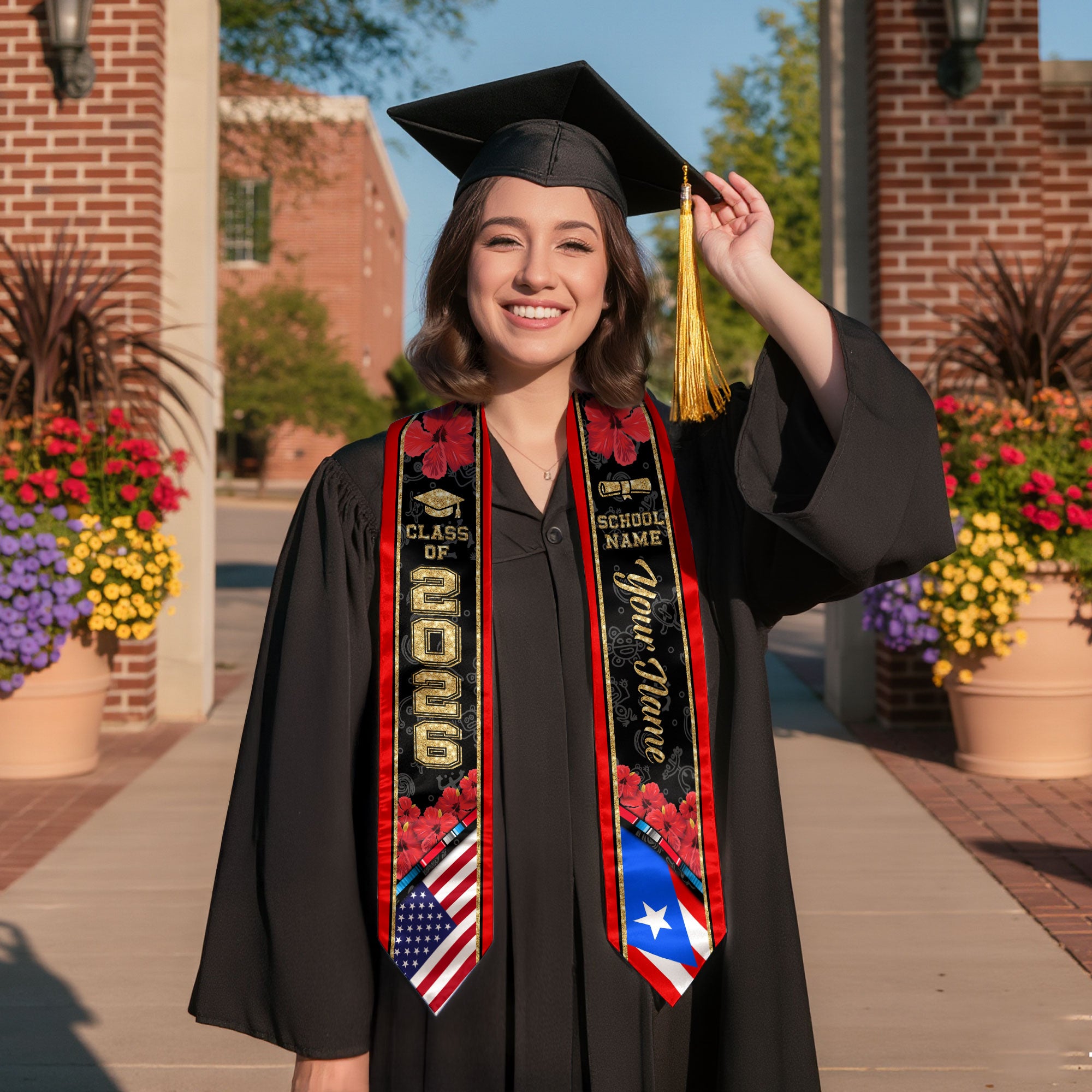 Puerto Rico Graduation Stole 2026, Puerto Rico Flag Sash, Custom Accent Class of 2026
