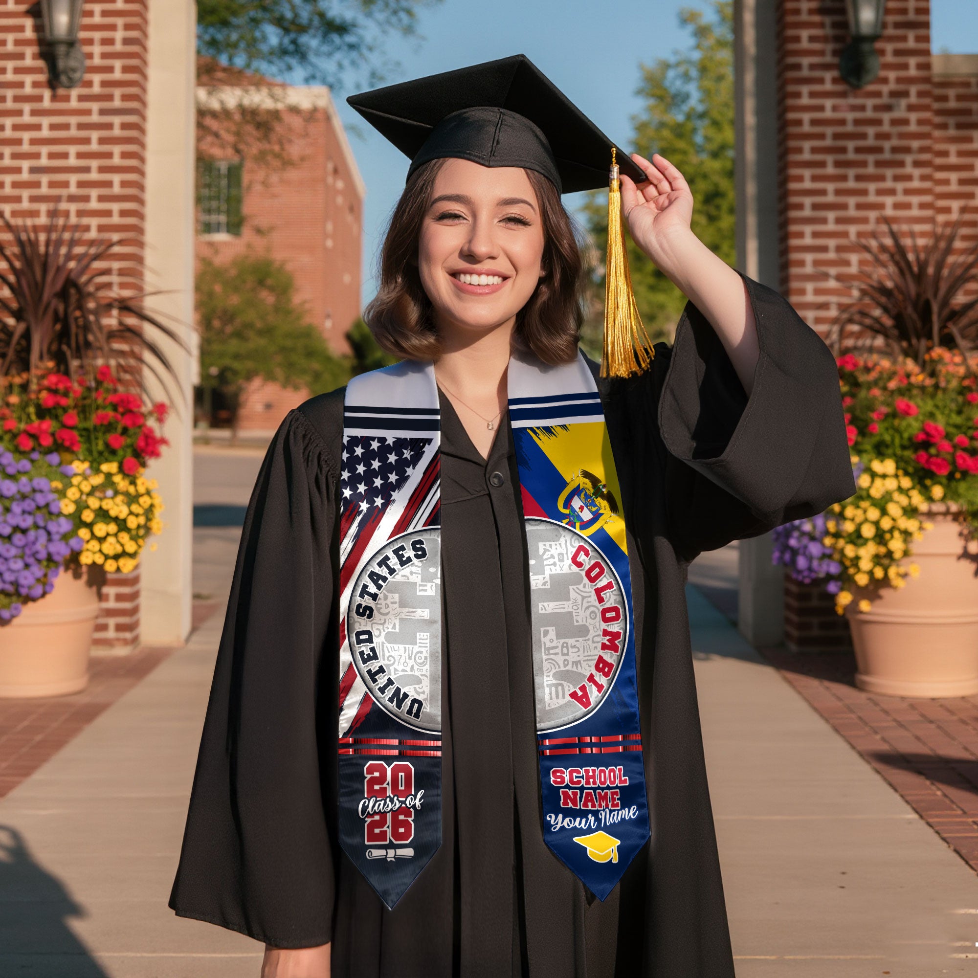 Colombia Flag Graduation Stole 2026, Colombian Grad Sash, Graduation Stole with Custom Details