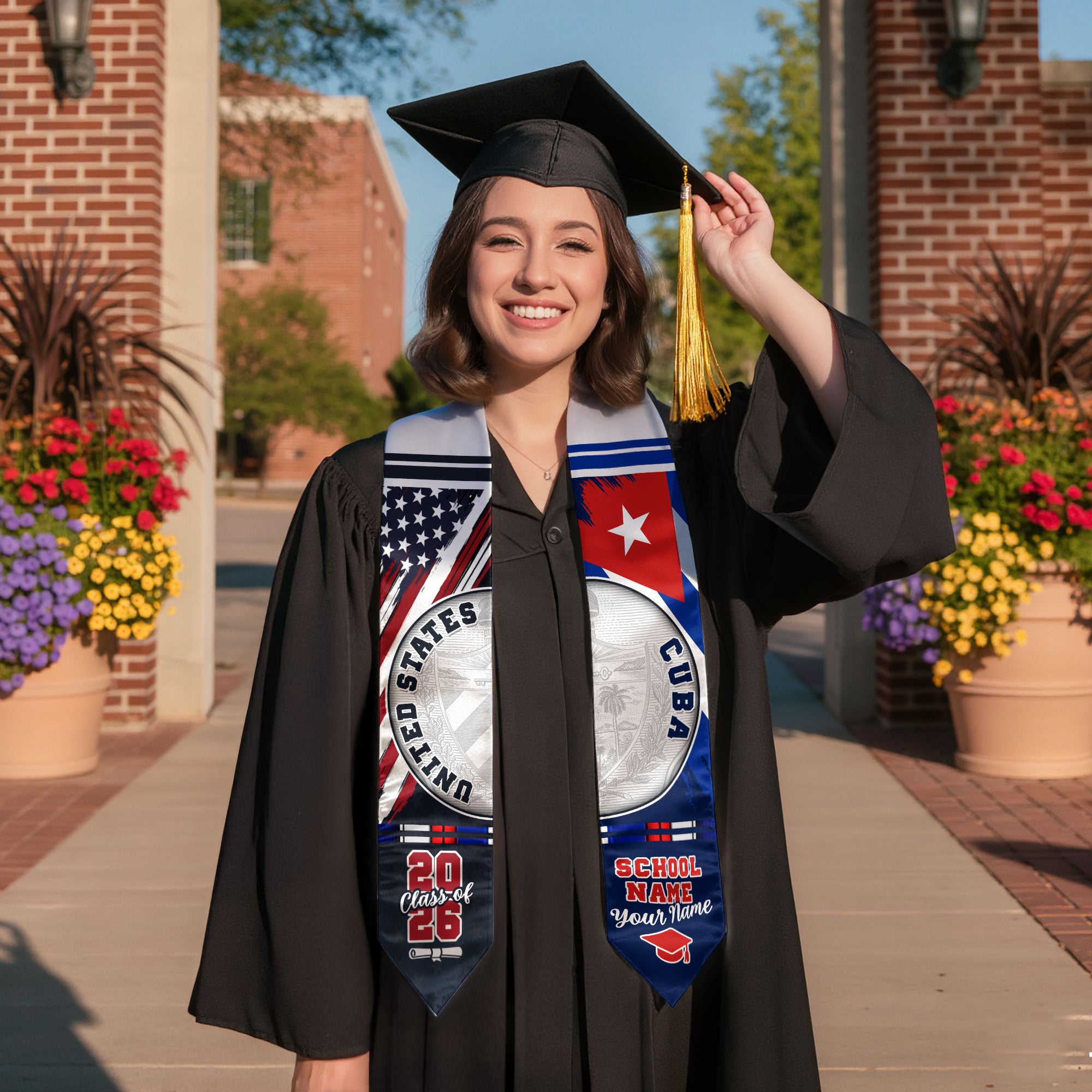 Cuba Flag Graduation Stole 2026, Cuban Grad Sash, Graduation Stole with Custom Details