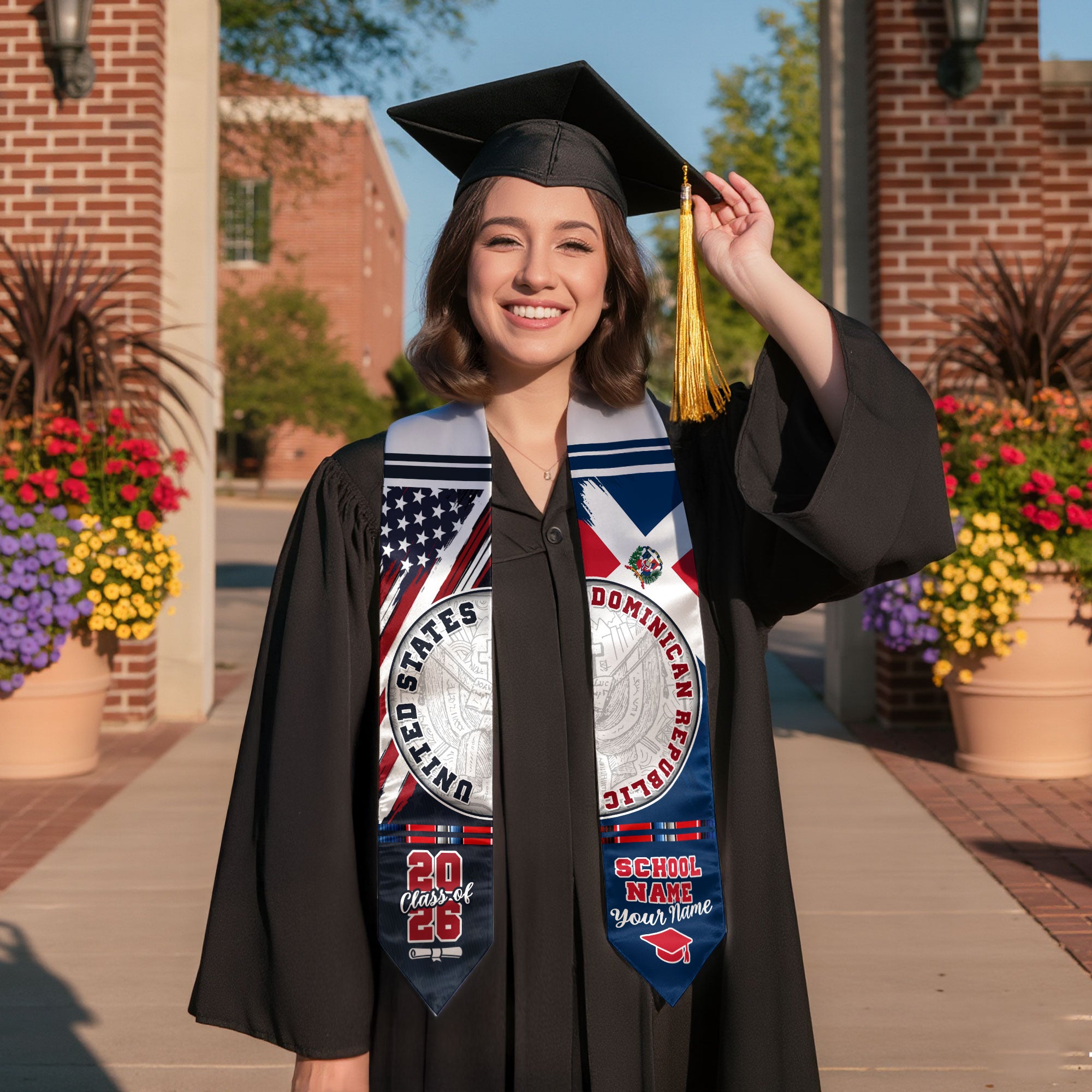 Dominican Flag Graduation Stole 2026, Dominican Grad Sash, Graduation Stole with Custom Details