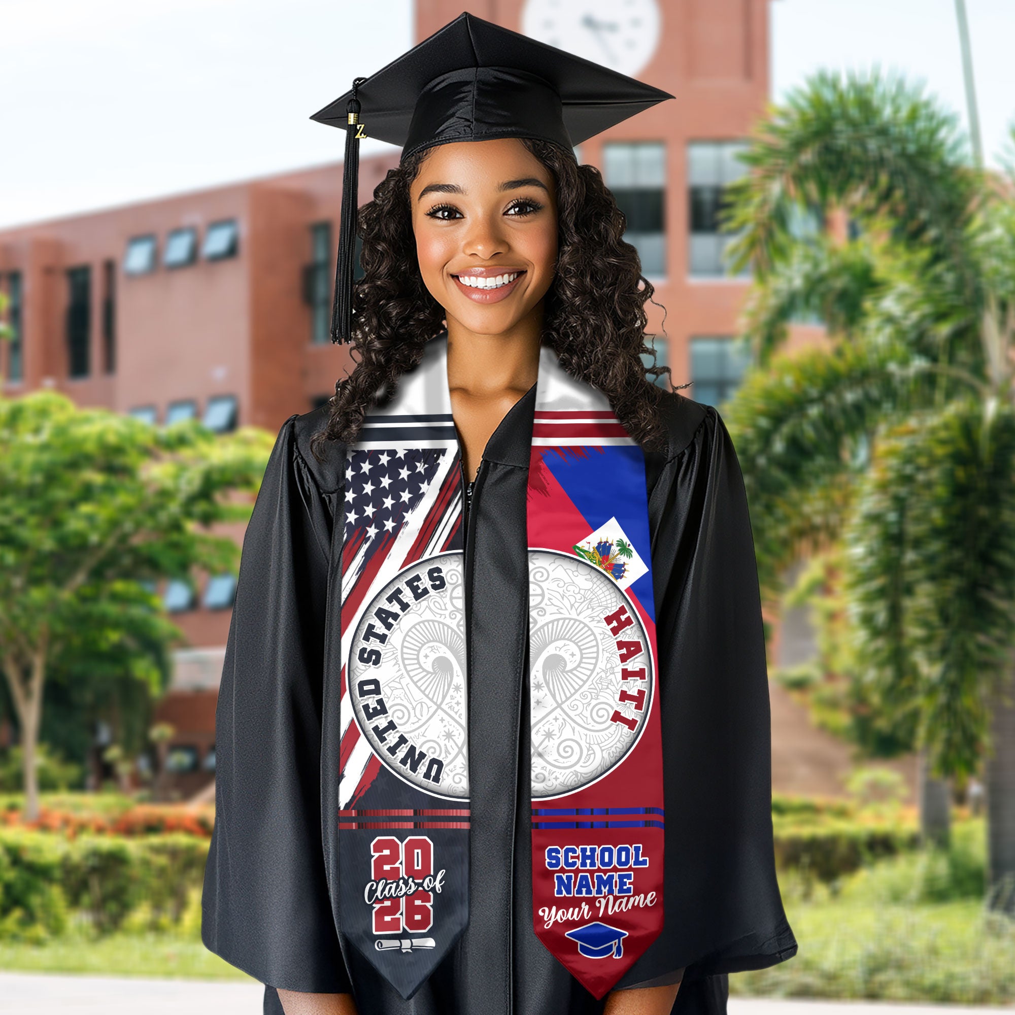 Haiti Flag Graduation Stole 2026, Haitian Grad Sash, Graduation Stole with Custom Details