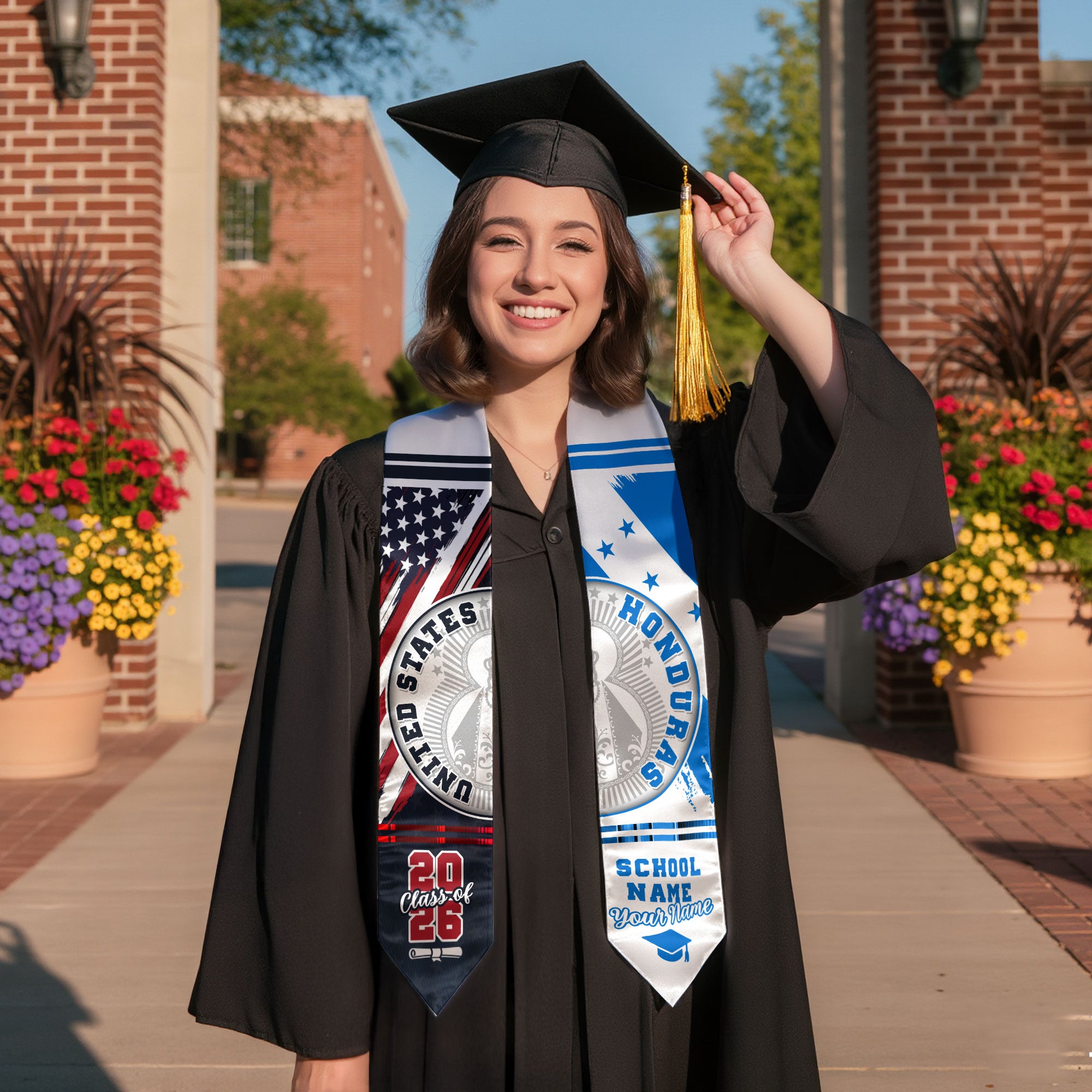 Honduras Flag Graduation Stole 2026, Honduran Grad Sash, Graduation Stole with Custom Details
