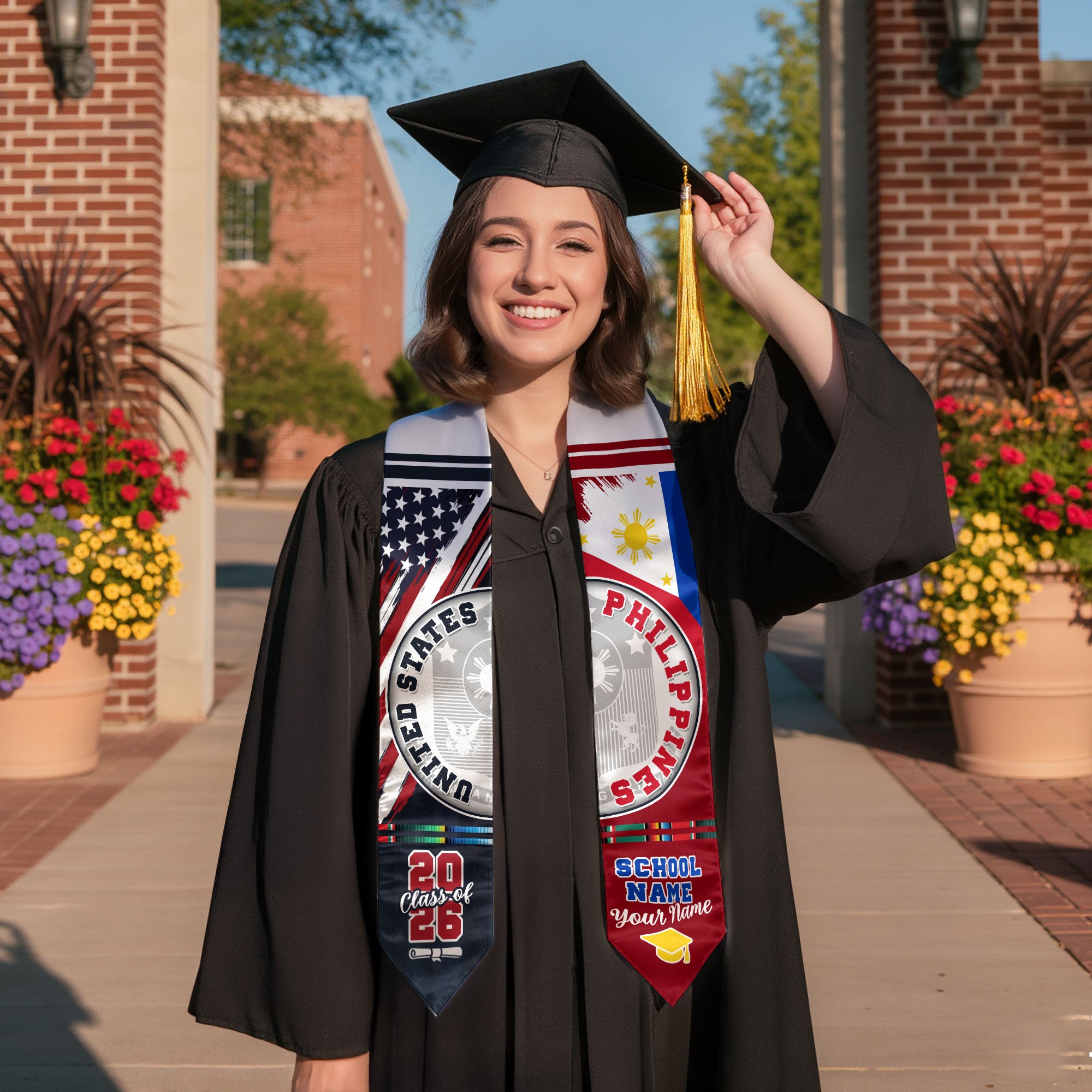 Philippines Flag Graduation Stole 2026, Filipino Grad Sash, Graduation Stole Custom Details