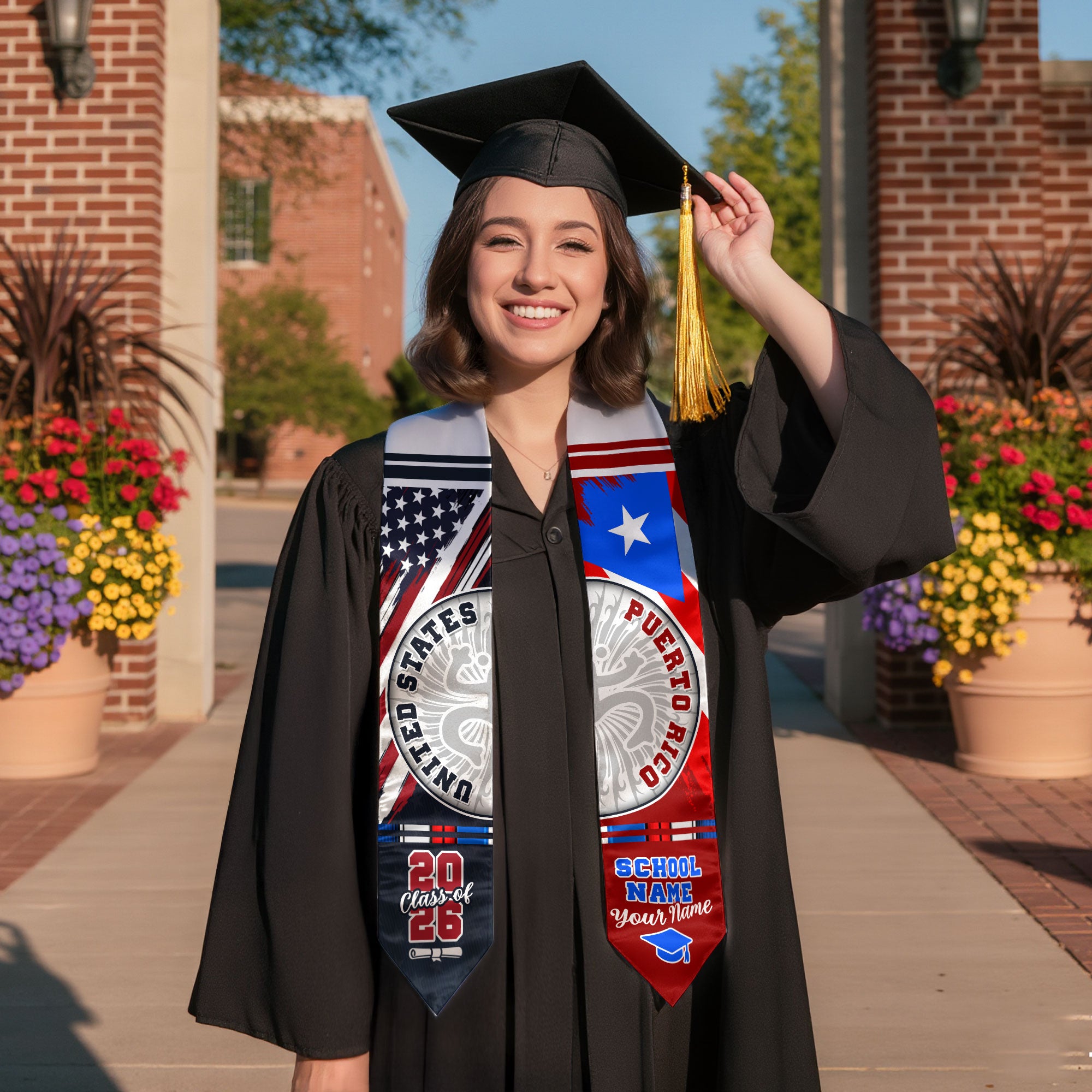 Puerto Rico Flag Graduation Stole 2026, Puerto Rican Grad Sash, Custom Details for 2026