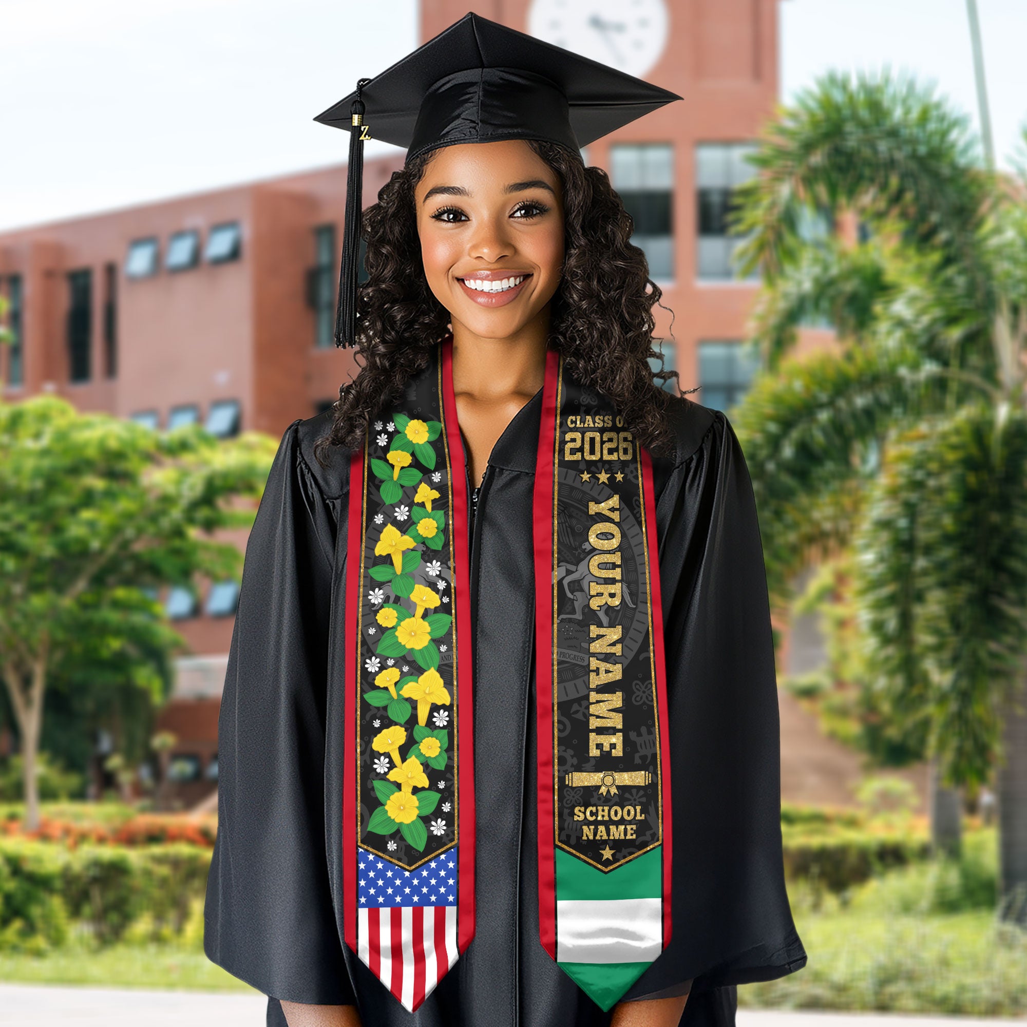 Nigeria Graduation Stole 2026, Nigerian Flag Sash, Graduation Stole with Custom Accent