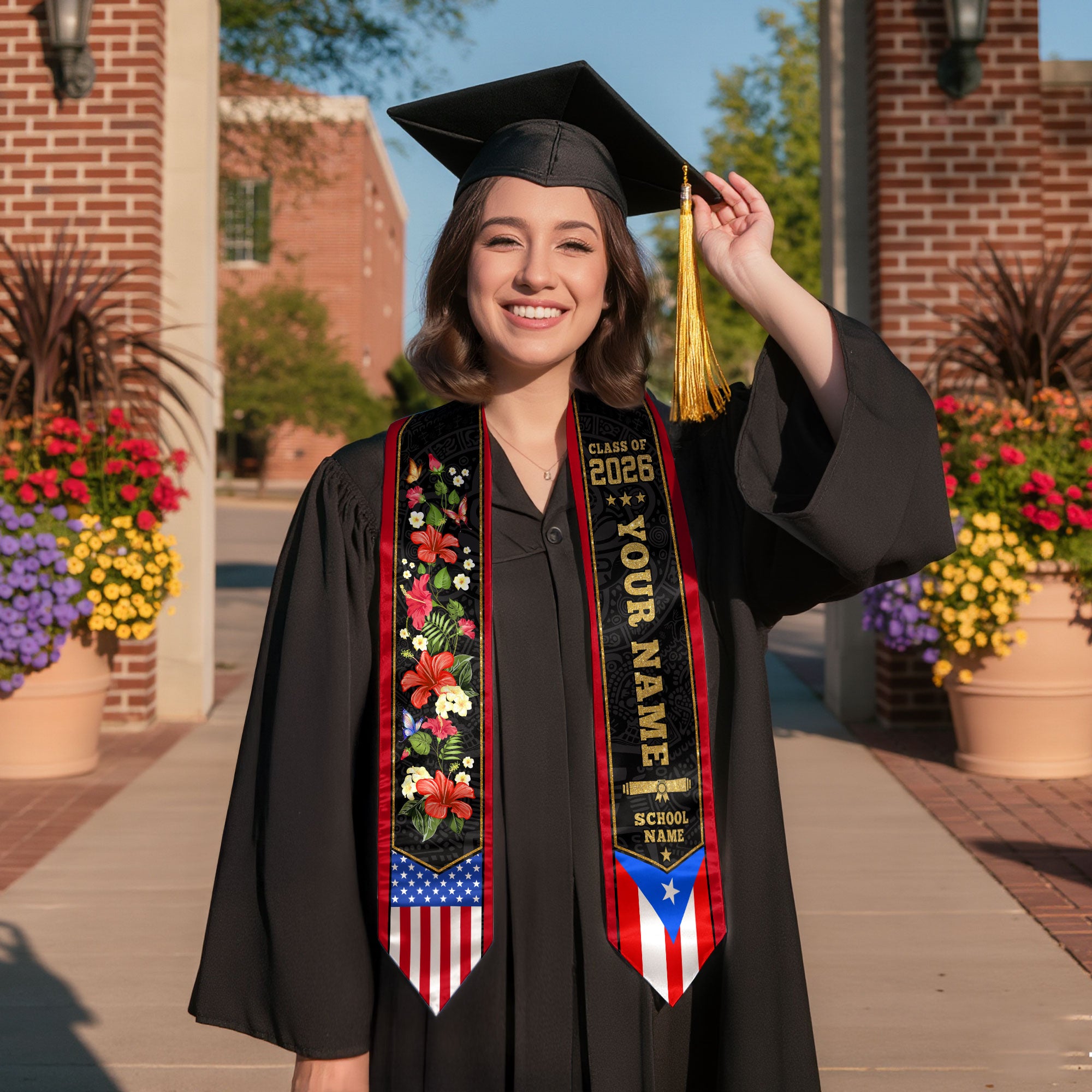 Puerto Rico Graduation Stole 2026, Puerto Rican Flag Sash, Stole with Custom Accent