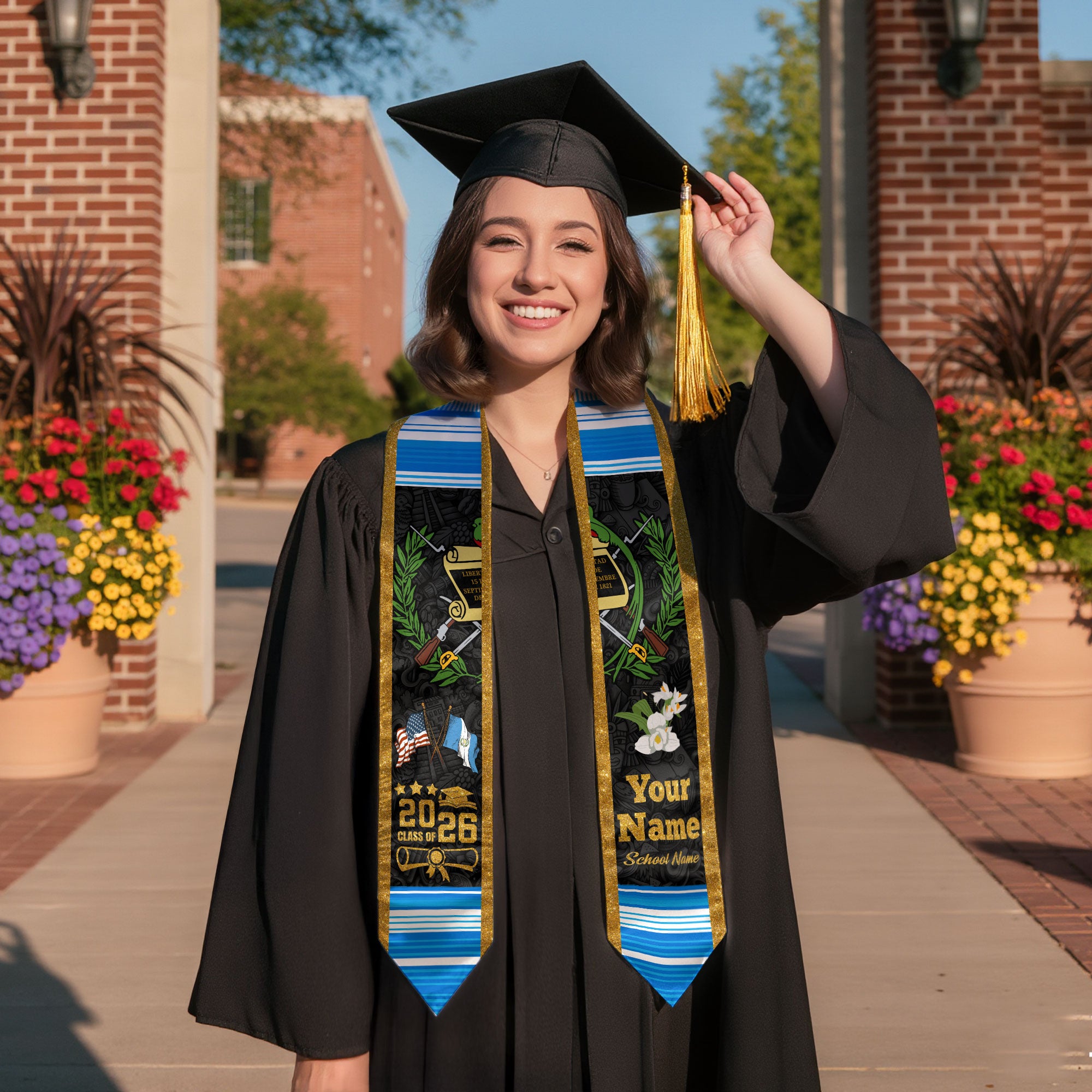 Customized Guatemala Graduation Stole 2026, Guatemalan Flag Sash, Unique Custom Graduation Design