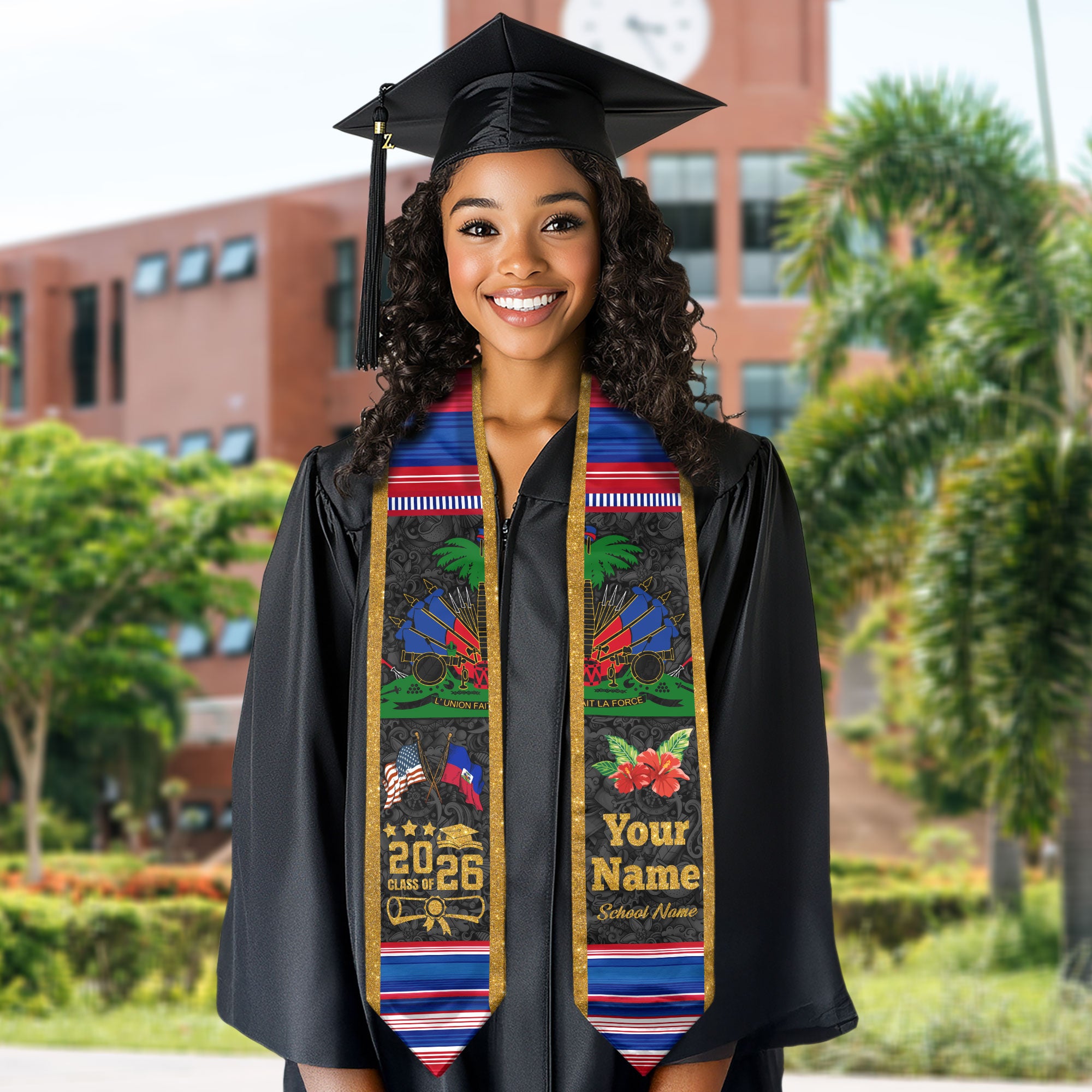 Haitian Graduation Sash 2026, Haitian Flag Graduation Sash, Stole for Graduates