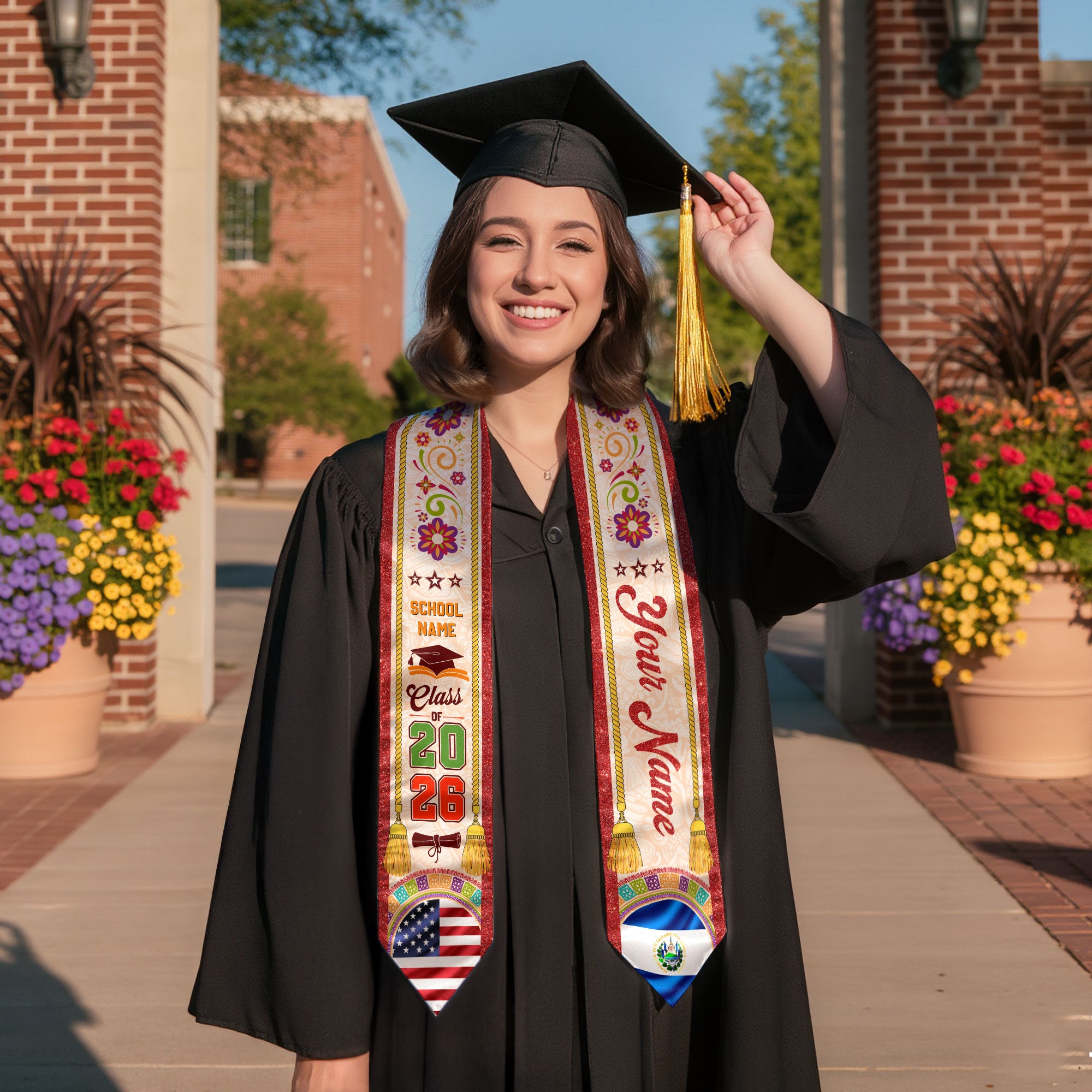 El Salvador Flag Graduation Stole 2026, Salvadoran Graduation Sash, Senior Grad Stole