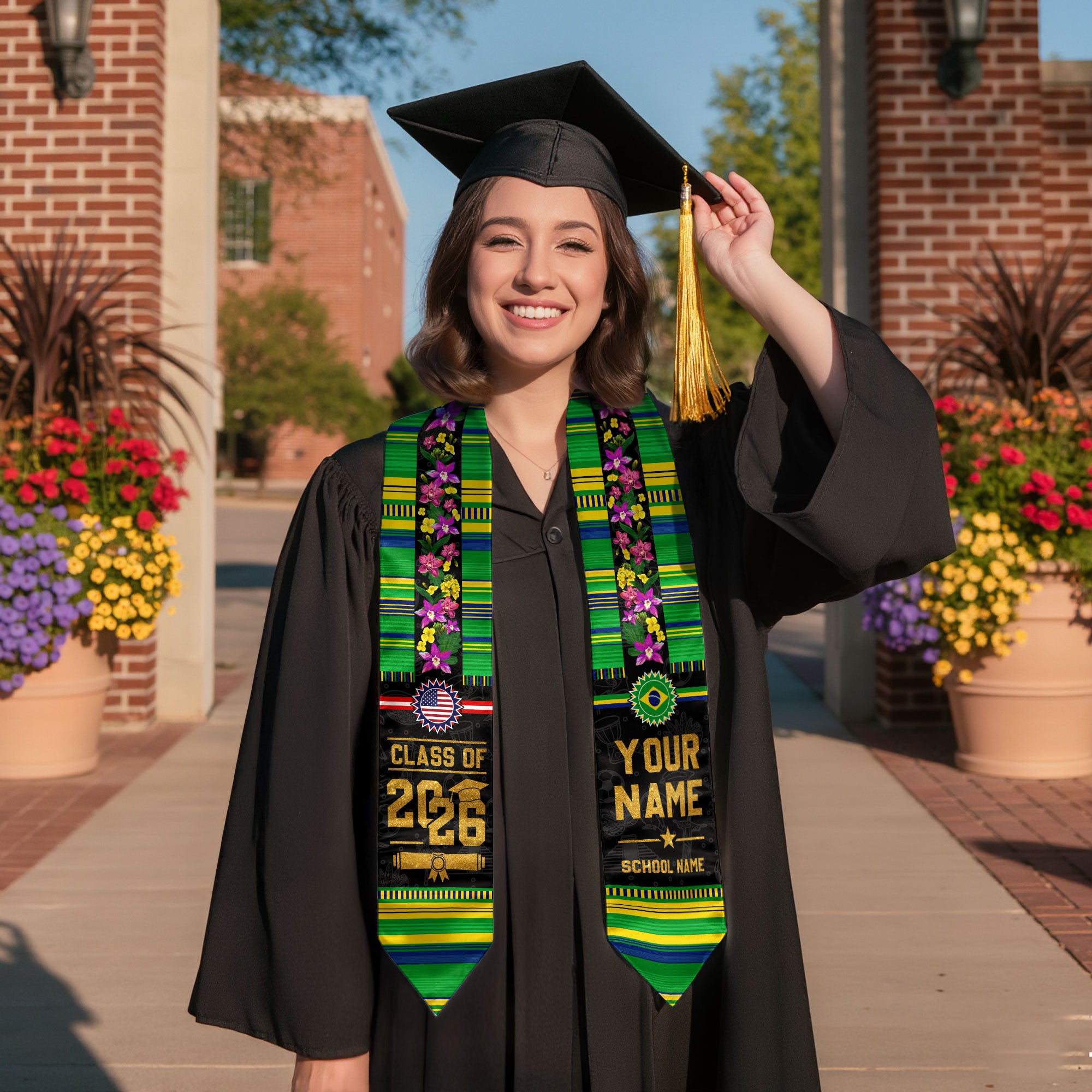 Brazil Flag Graduation Stole 2026, Brazil Stole Sash, Custom Grad Sash for Class of 2026