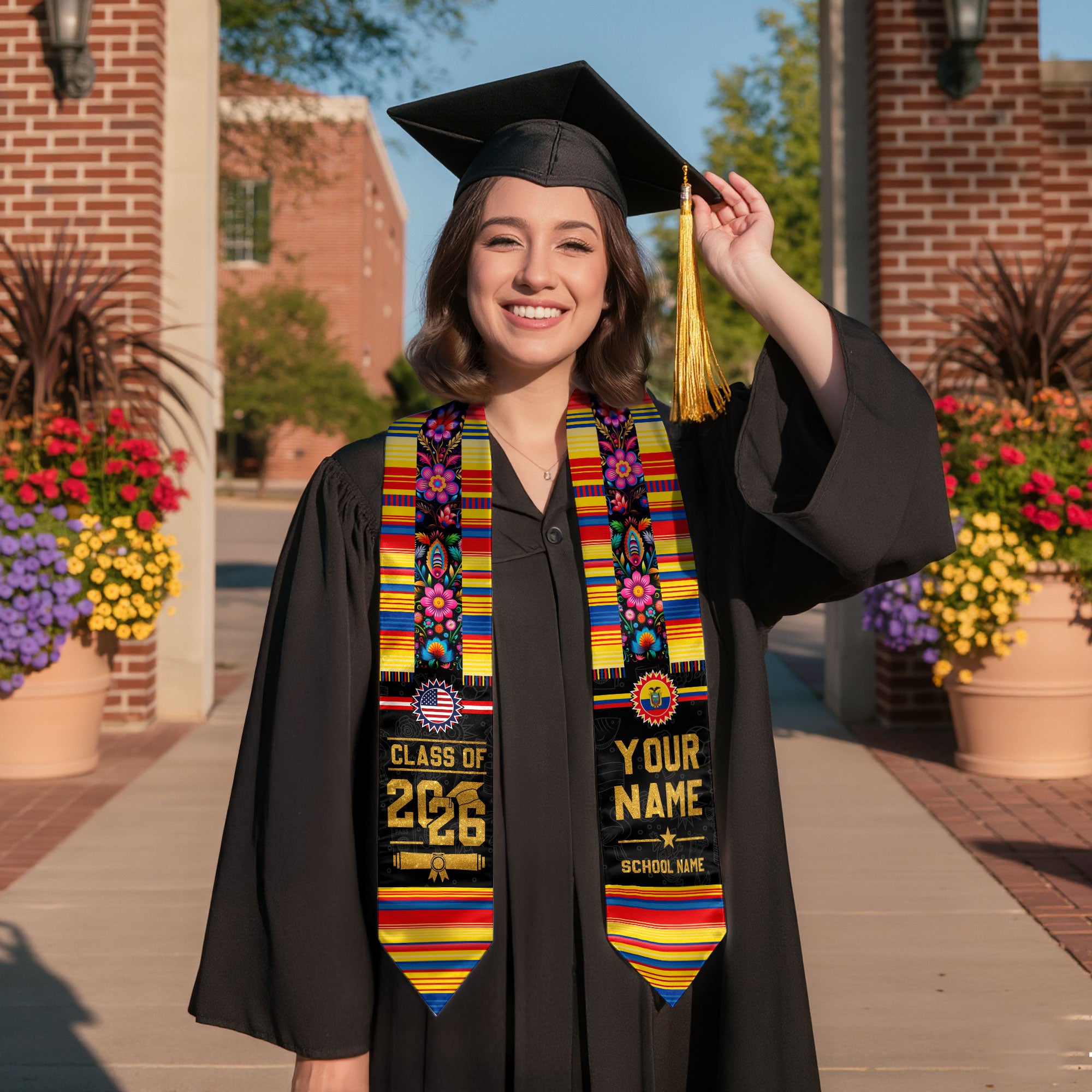 Ecuador Flag Graduation Stole 2026, Ecuador Stole Sash, Custom Grad Sash Class of 2026