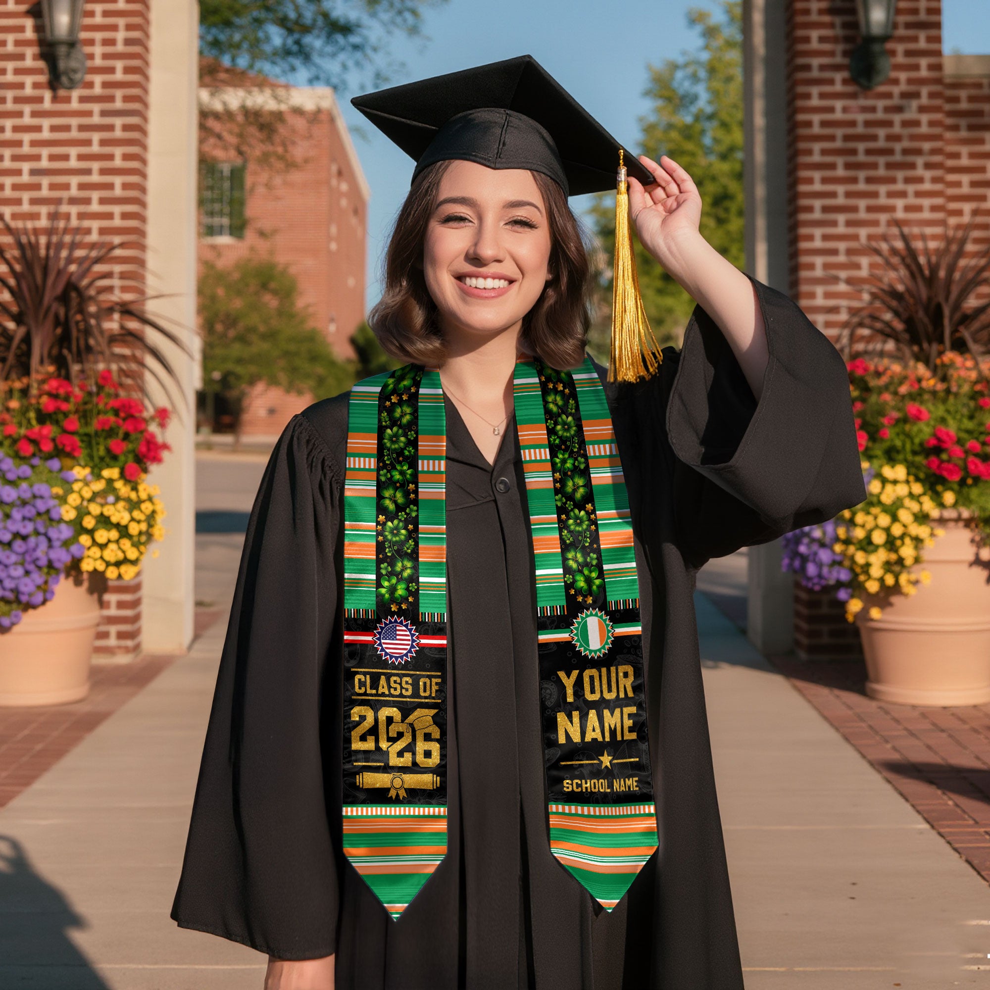 Ireland Flag Graduation Stole 2026, Ireland Stole Sash, Custom Grad Sash Class of 2026