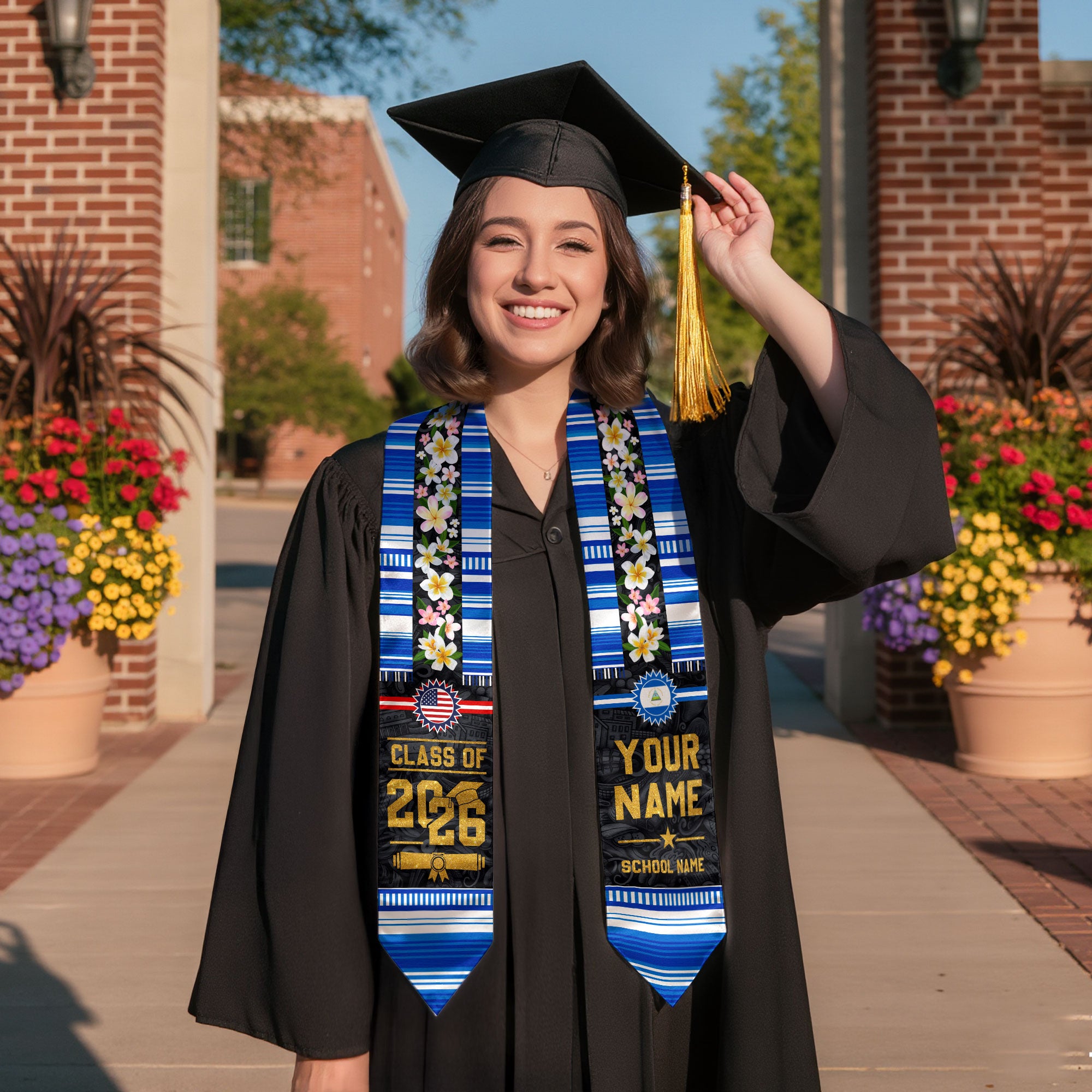 Nicaragua Flag Graduation Stole 2026, Nicaraguan Graduation Sash, Personalized Finish