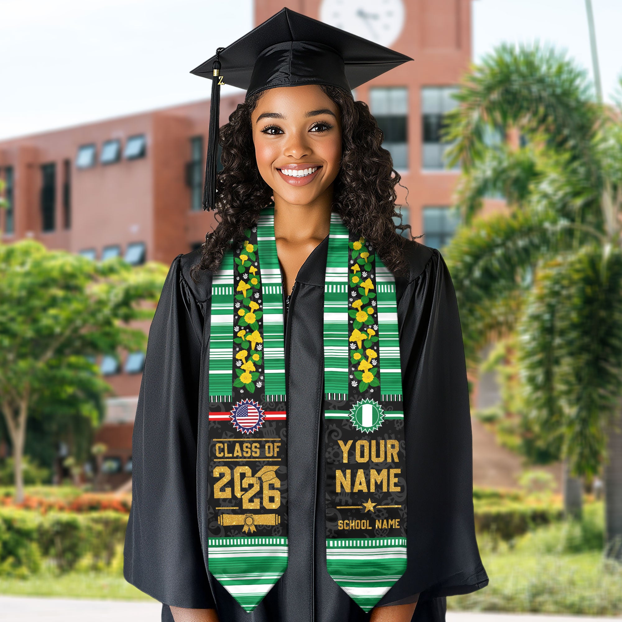 Nigeria Flag Graduation Stole 2026, Nigerian Graduation Sash, Personalized Finish