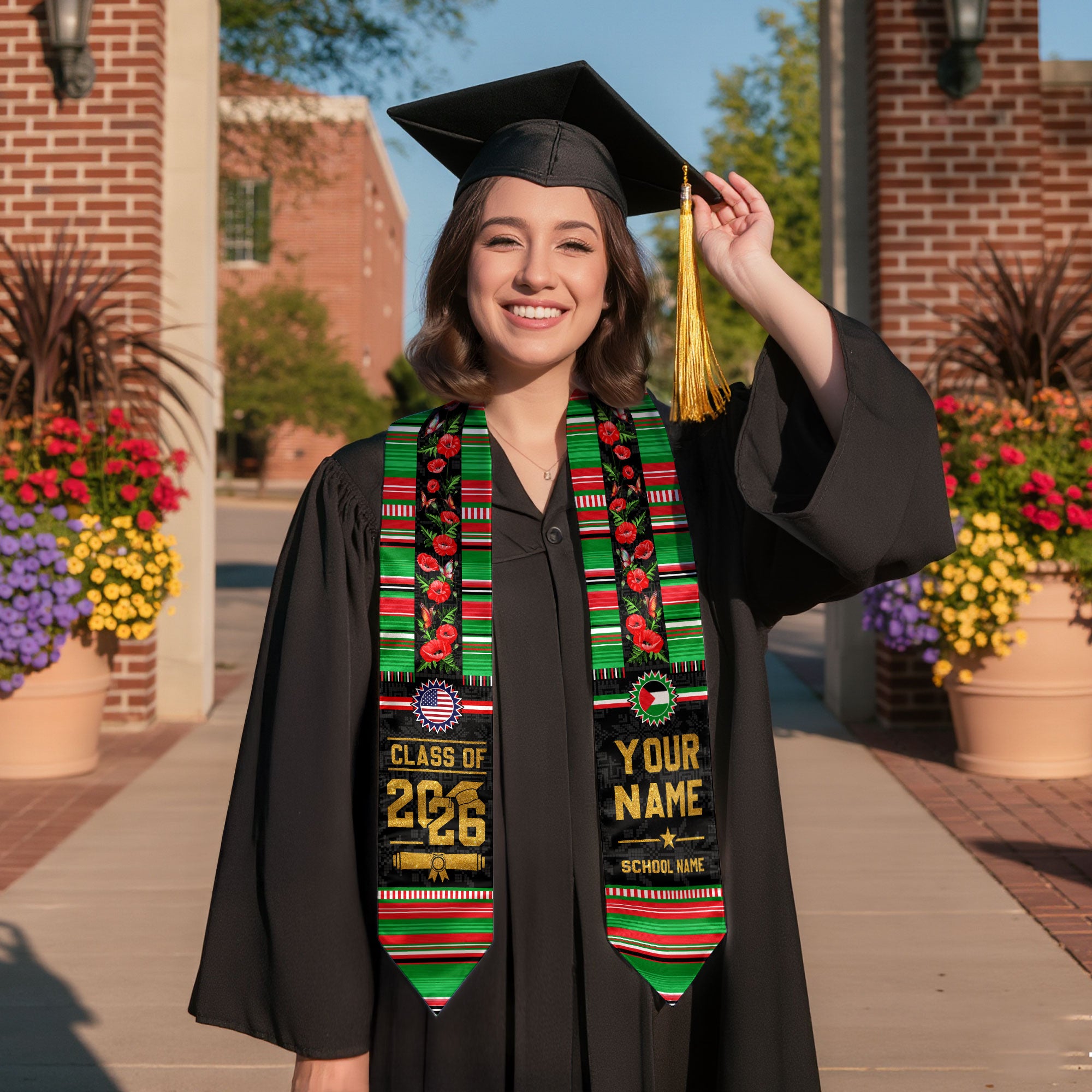 Palestine Flag Graduation Stole 2026, Palestinian Graduation Sash, Personalized Finish