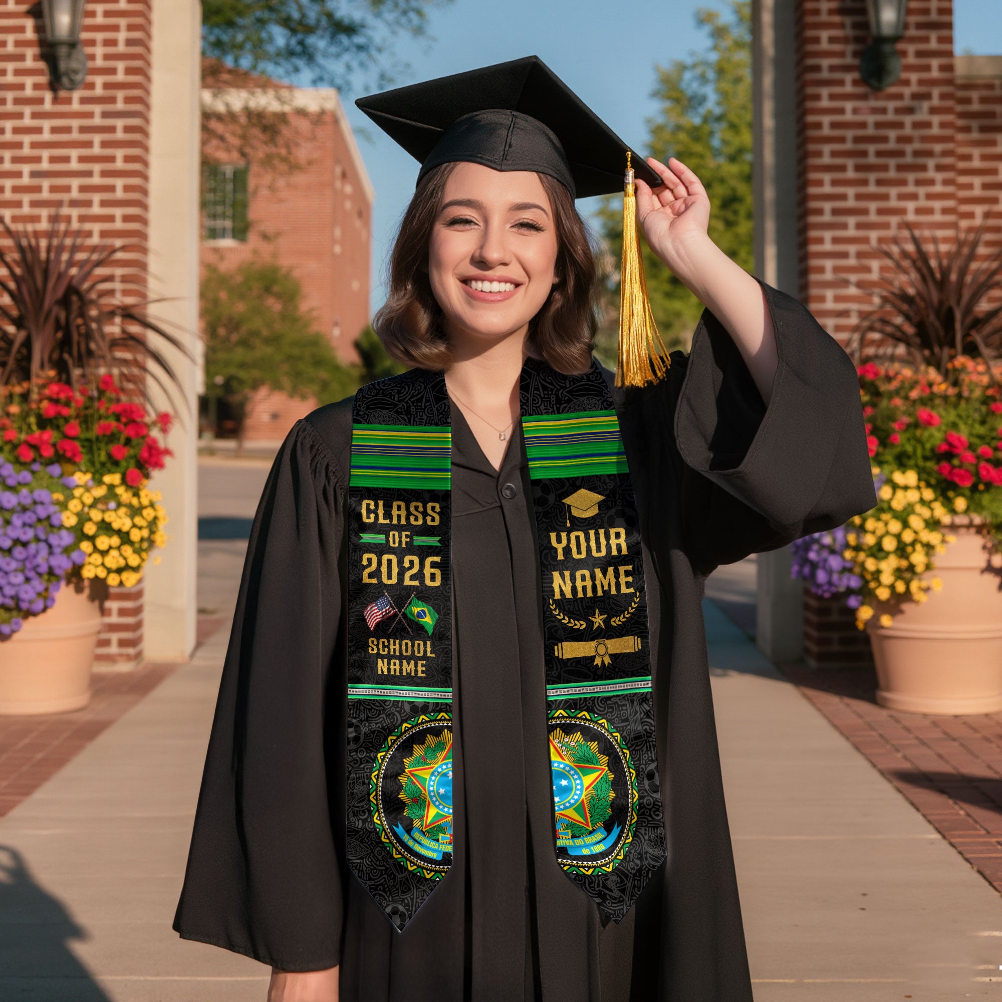 Custom Brazil Graduation Sash 2026, Brazilian Flag Stole, Brazil Graduation Stole 2026