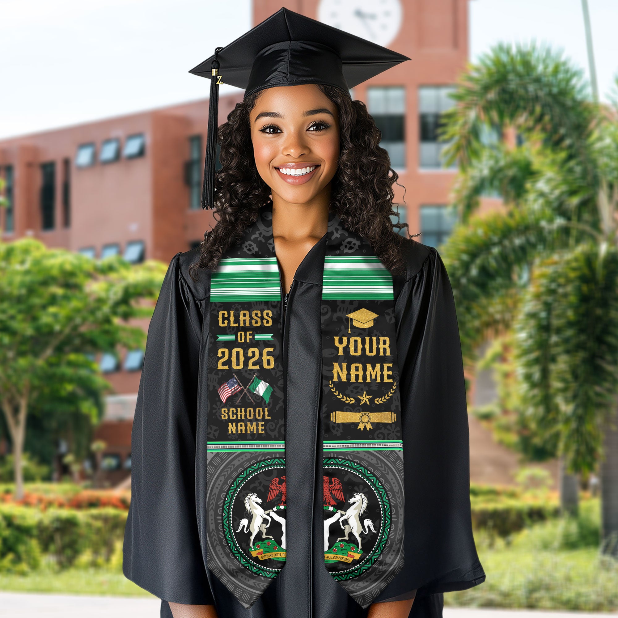 Nigerian Graduation Stole 2026, Nigeria Flag Sash, Graduation Stole with Custom Details