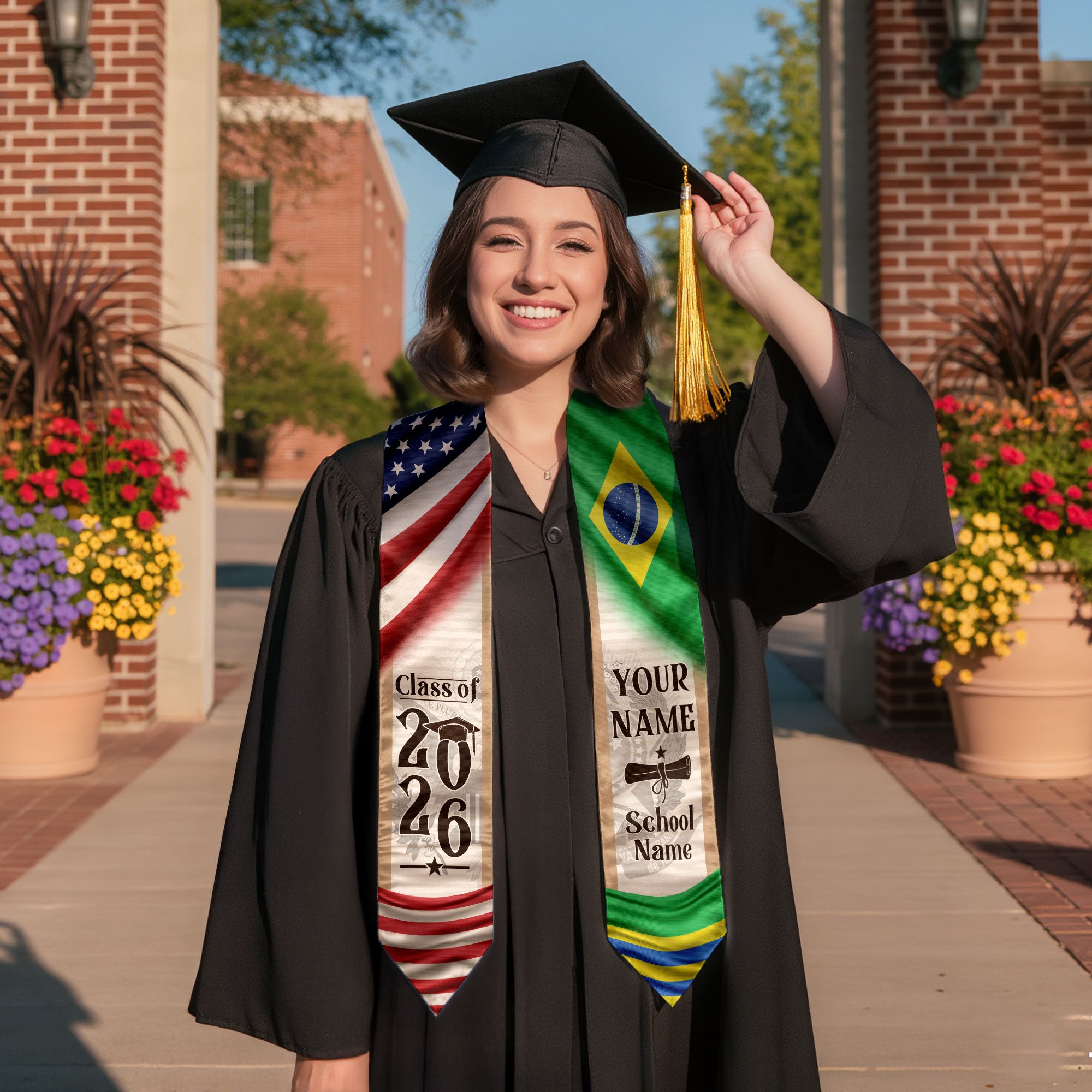 Brazil Graduation Sash 2026, Brazilian Flag Graduation Stole, Custom Brazil Grad Stole