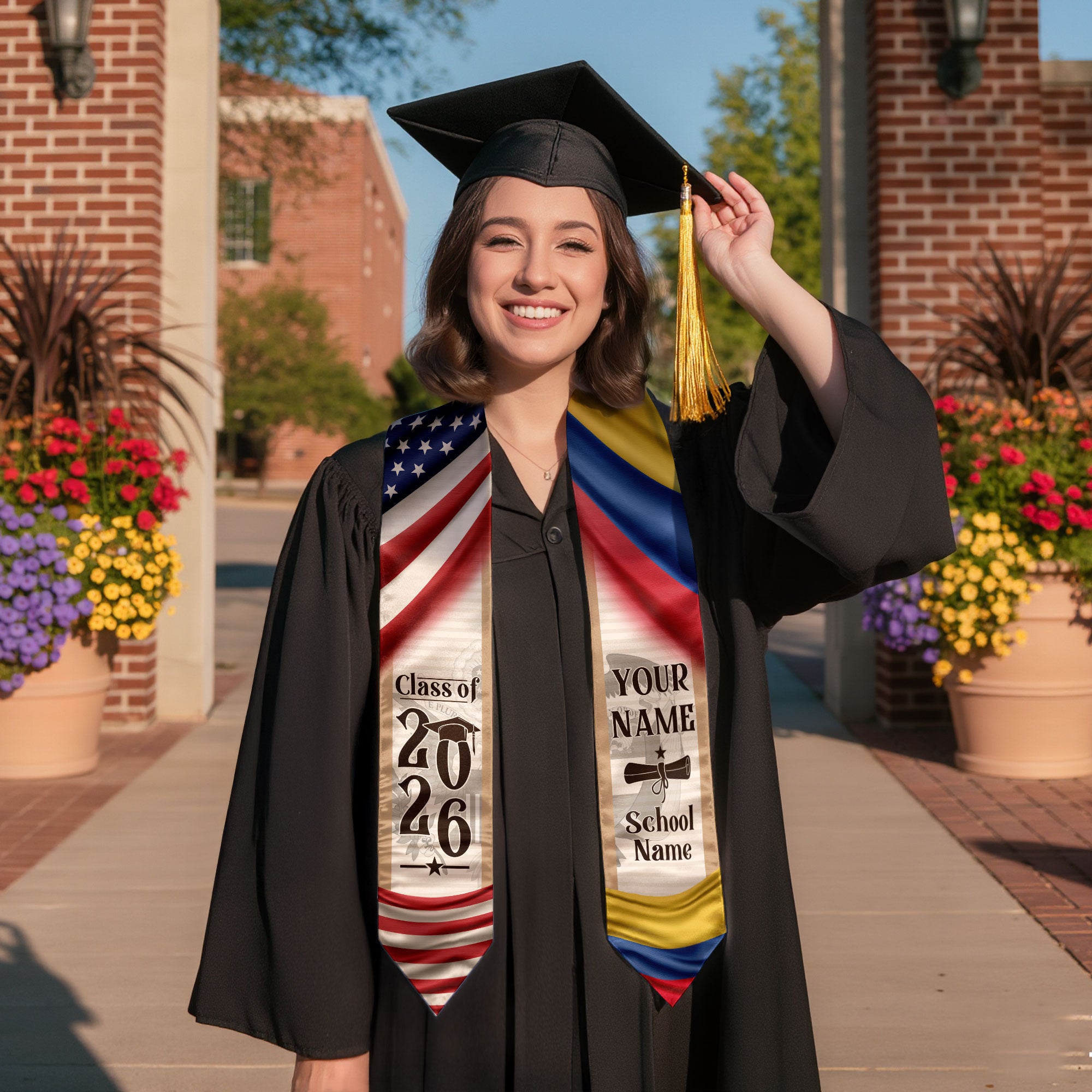 Graduation Stole Colombia 2026, Elegant Colombian Flag Sash for Formal Commencement Ceremony