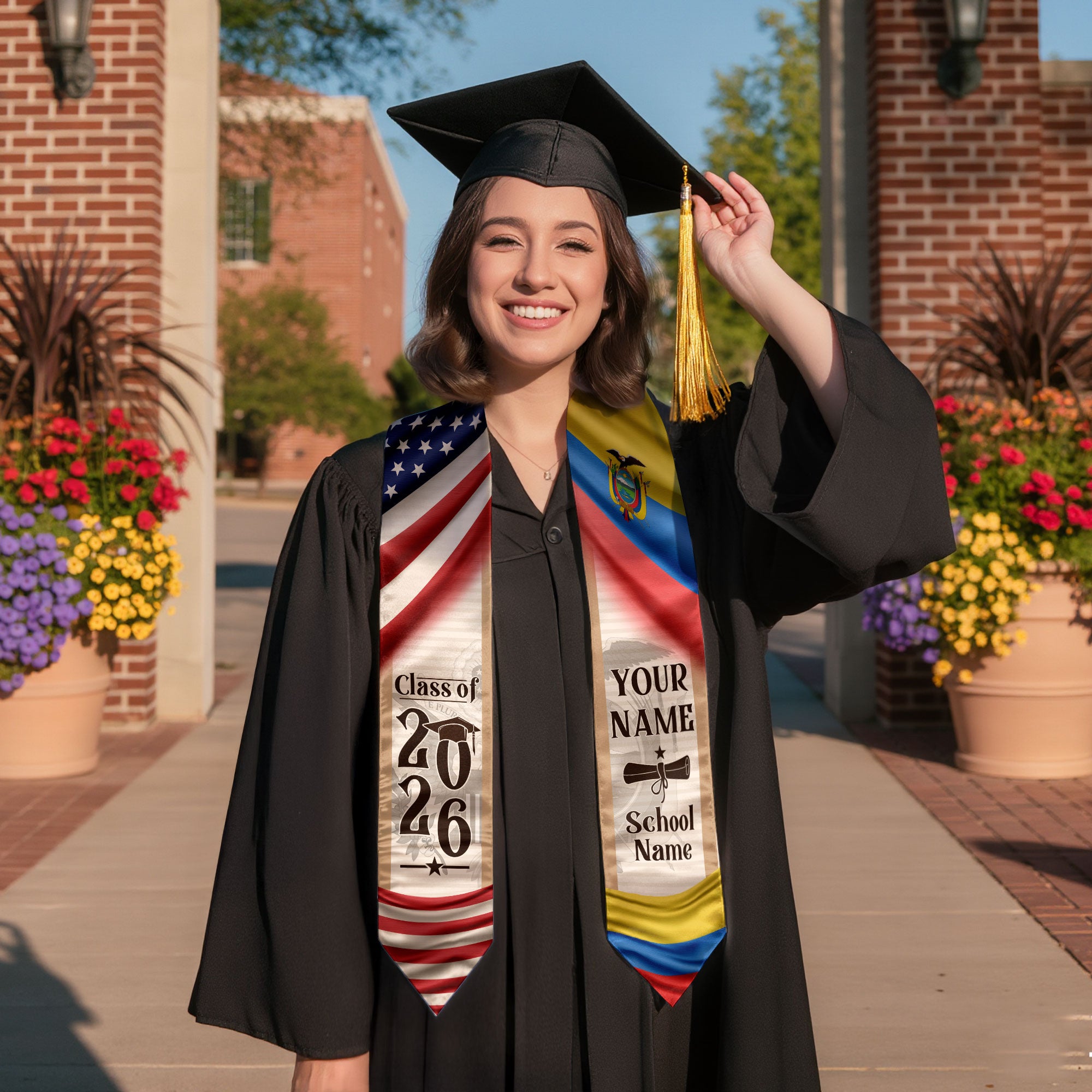 Ecuador Graduation Sash 2026, Ecuadorian Flag Graduation Stole, Custom Ecuador Grad Stole