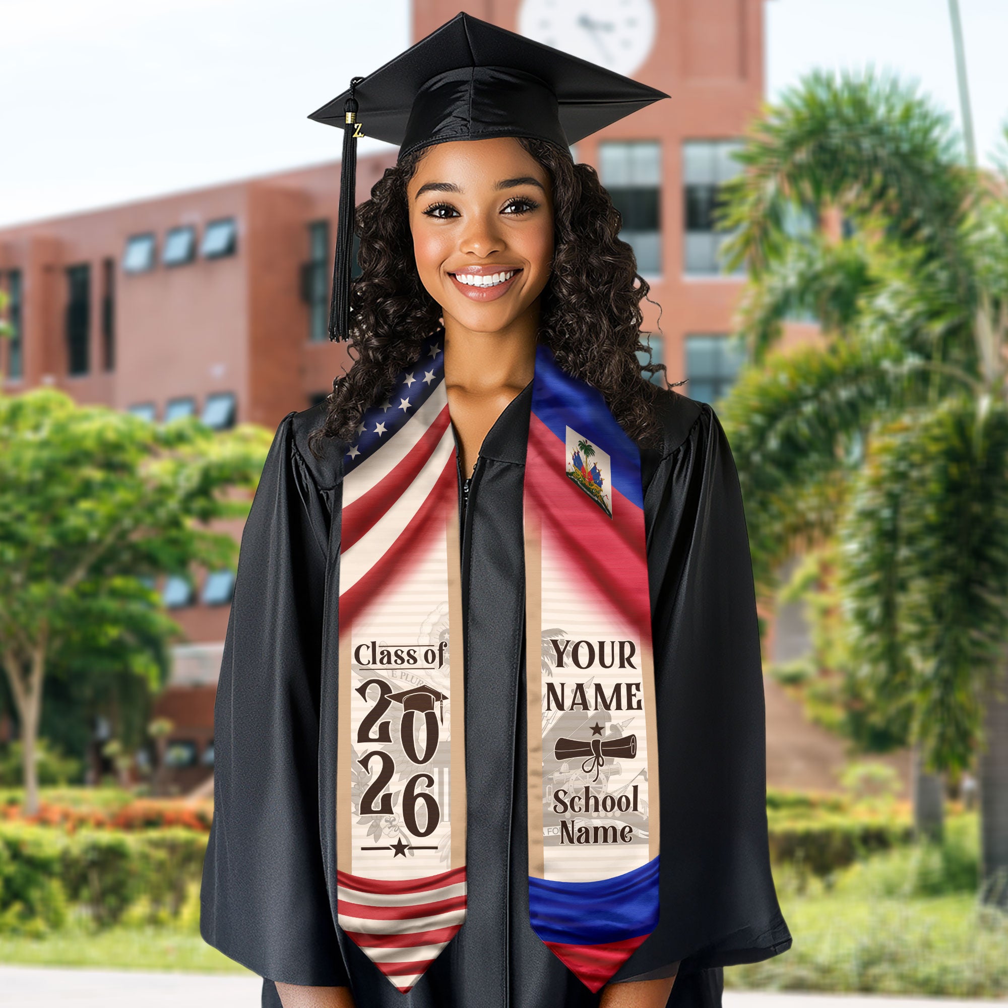 2026 Haitian Flag Stole, Graduation Sash for Haiti, Stole for Haitian Graduates
