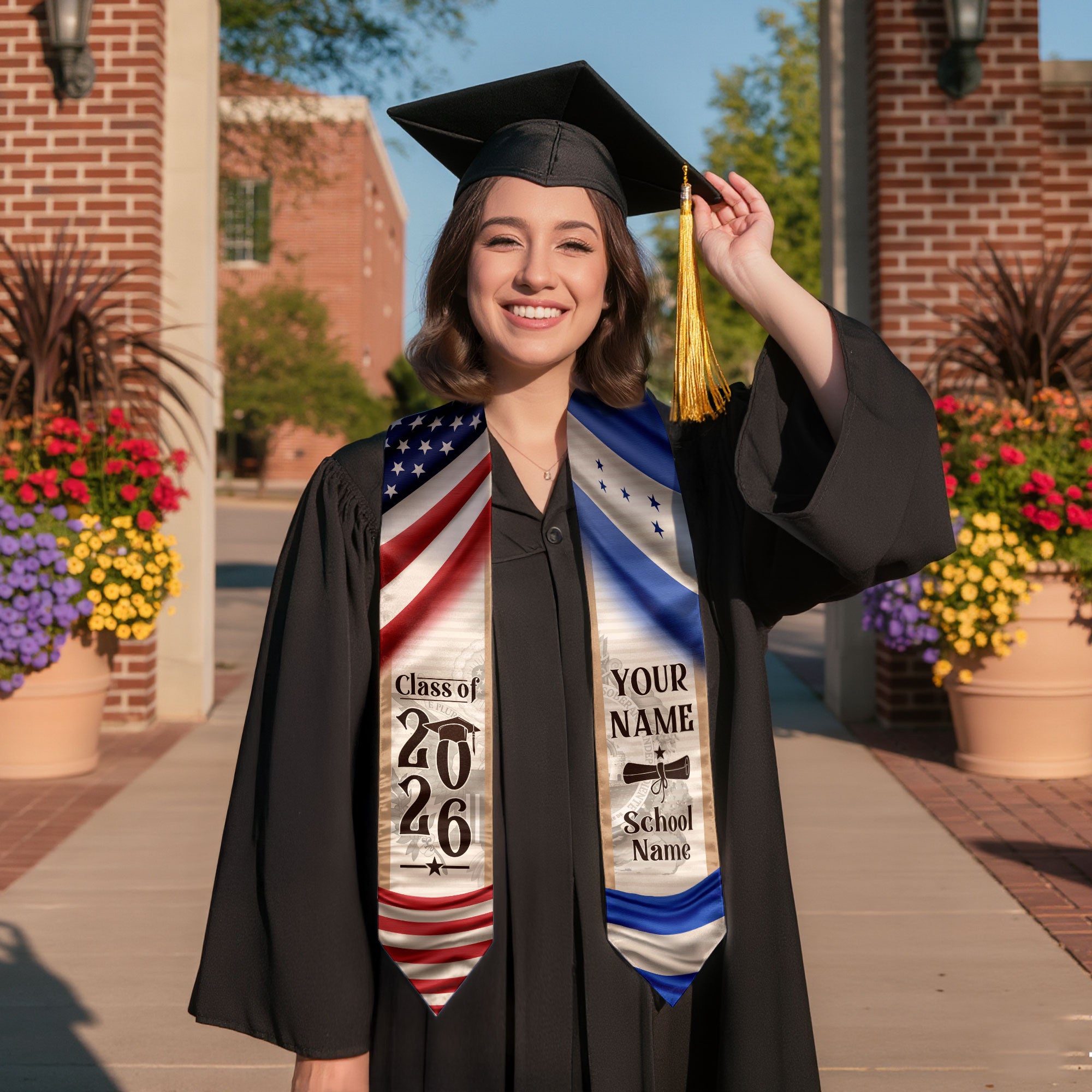 Graduation Stole Honduras Flag 2026, Honduran Sash for Graduates, Honduras Stole