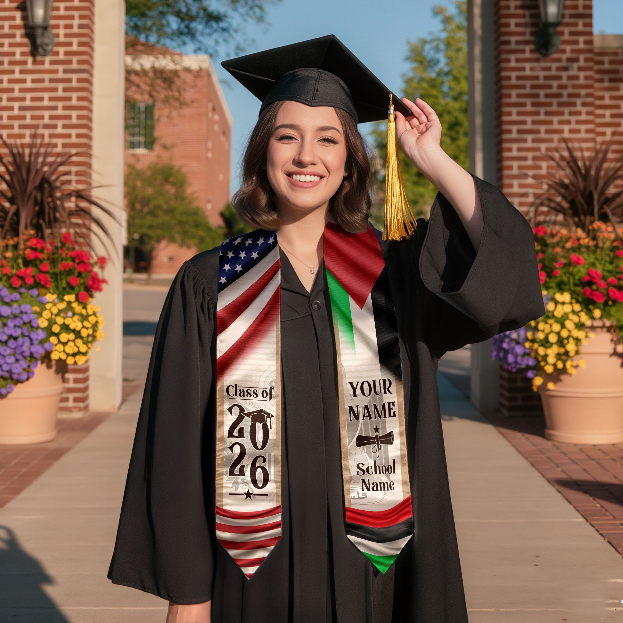 Palestine Graduation Sash 2026, Palestinian Flag Graduation Stole, Custom Accent for Grads