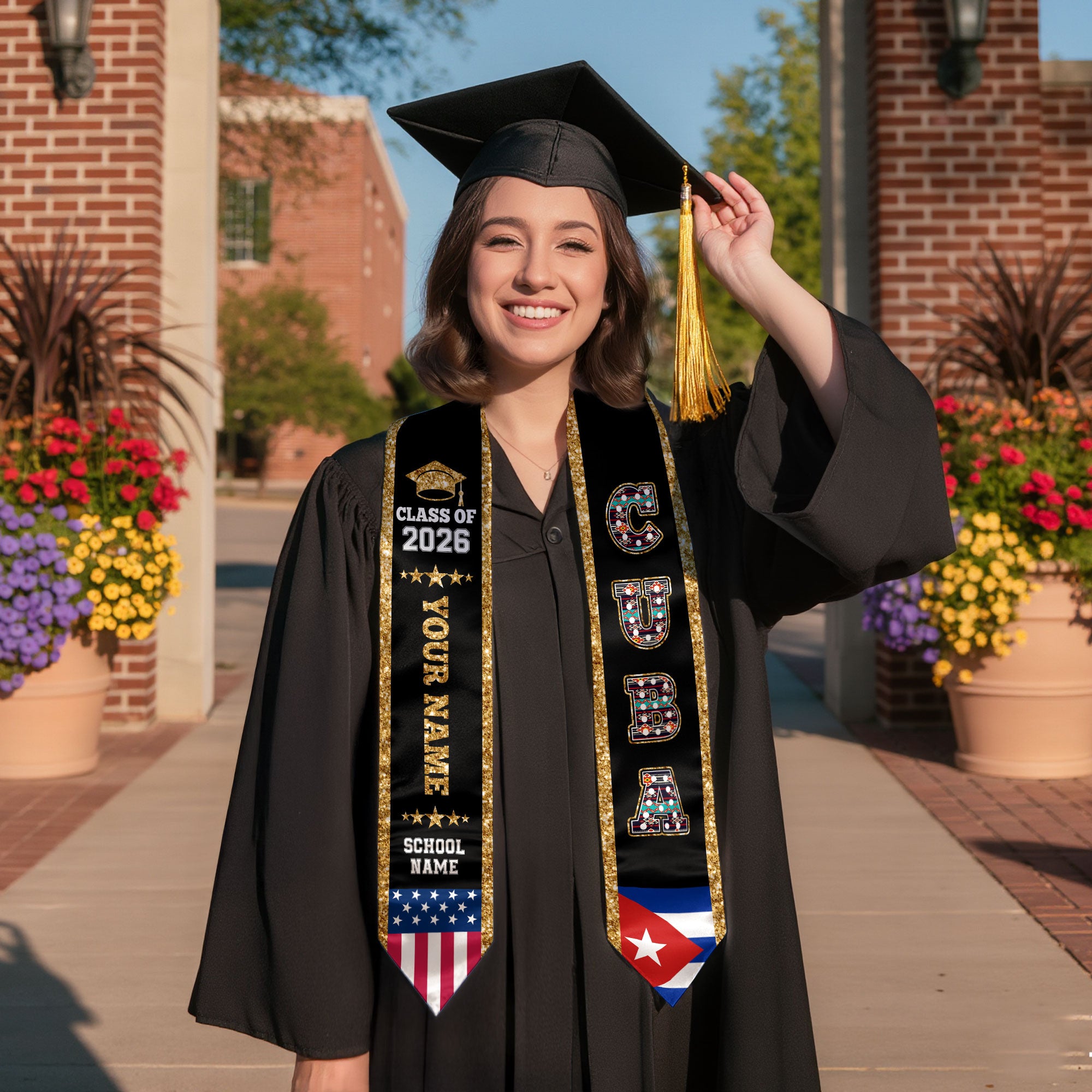 2026 Cuba Flag Graduation Stole, Cuba Sash, Personal Detail Option for Grads Ceremony