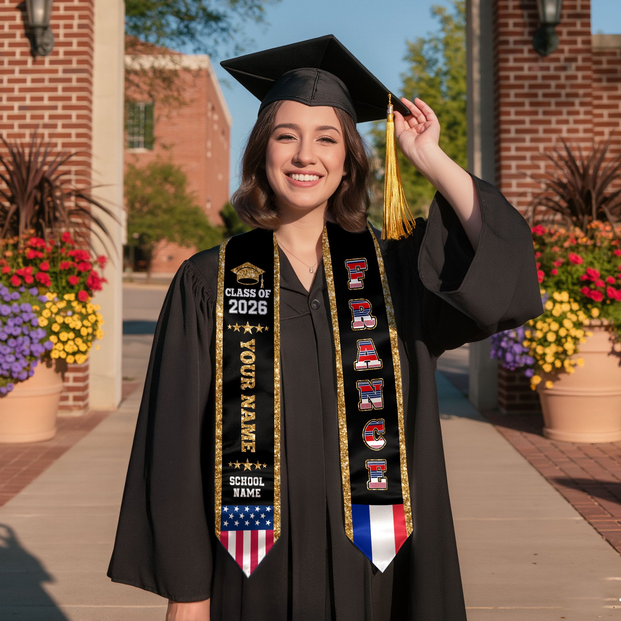 France Graduation Stole 2026, France Flag Sash, Personal Detail Option for Graduates