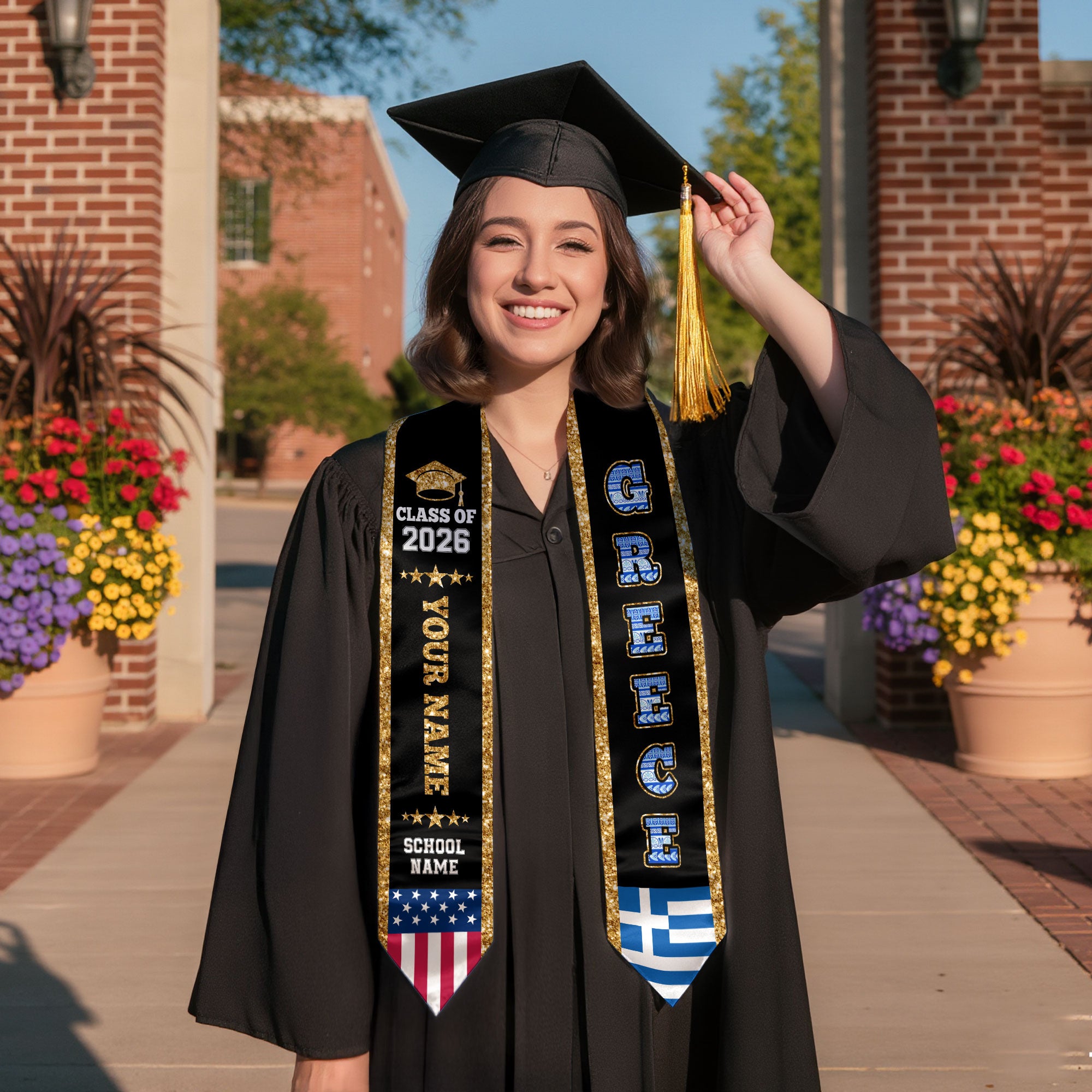 Greece Graduation Stole 2026, Greece Flag Sash, Personal Detail Option for Graduates